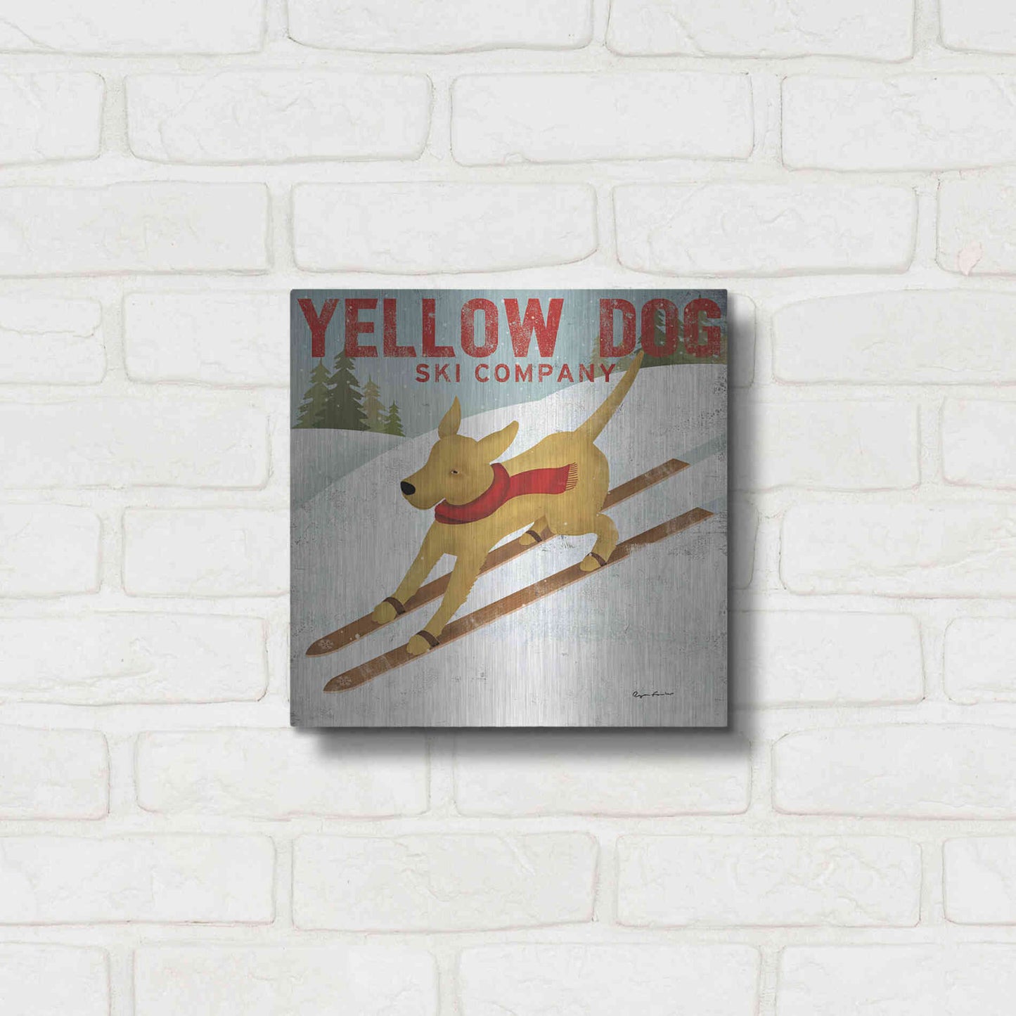 Luxe Metal Art 'Yellow Dog Ski Co' by Ryan Fowler, Metal Wall Art,12x12