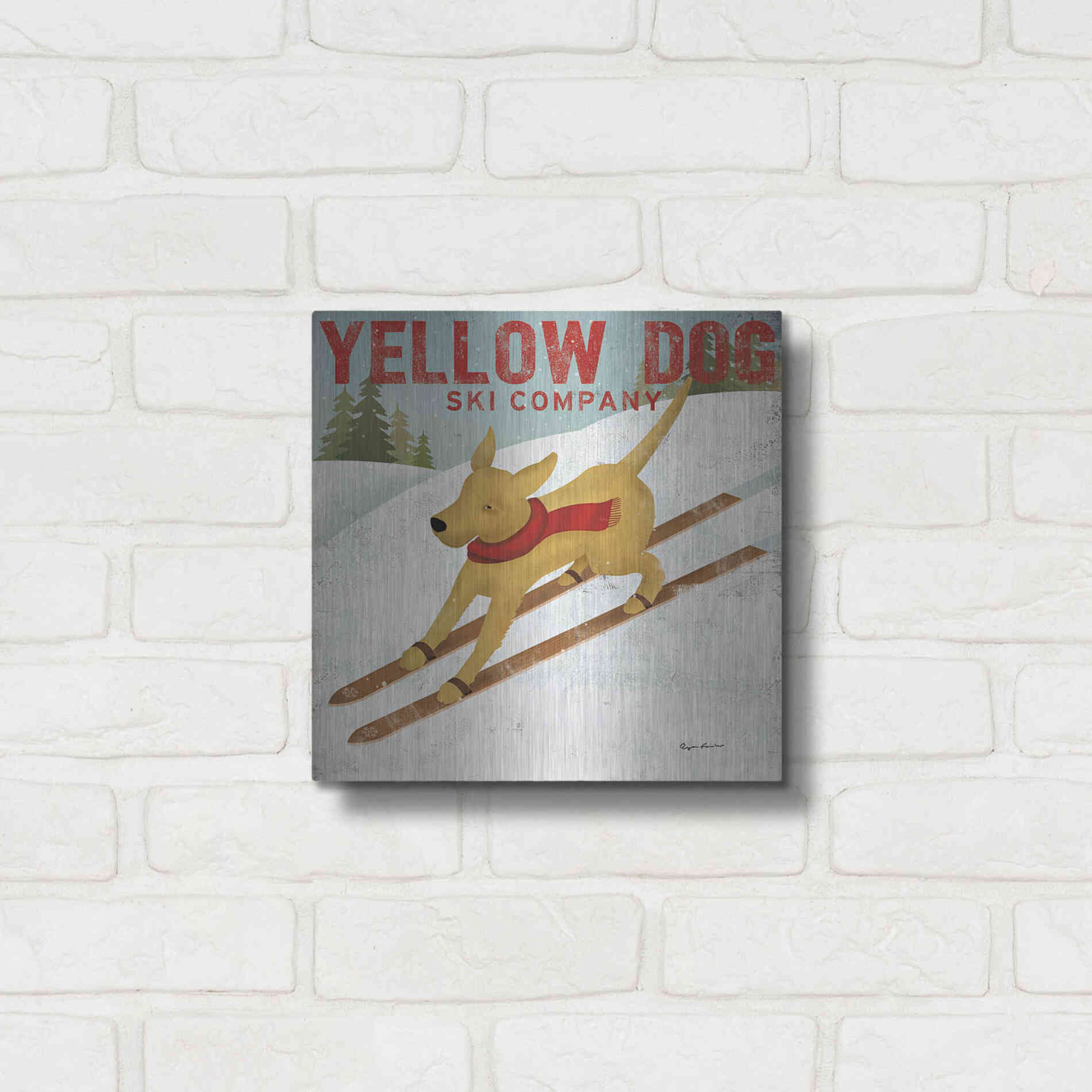 Luxe Metal Art 'Yellow Dog Ski Co' by Ryan Fowler, Metal Wall Art,12x12