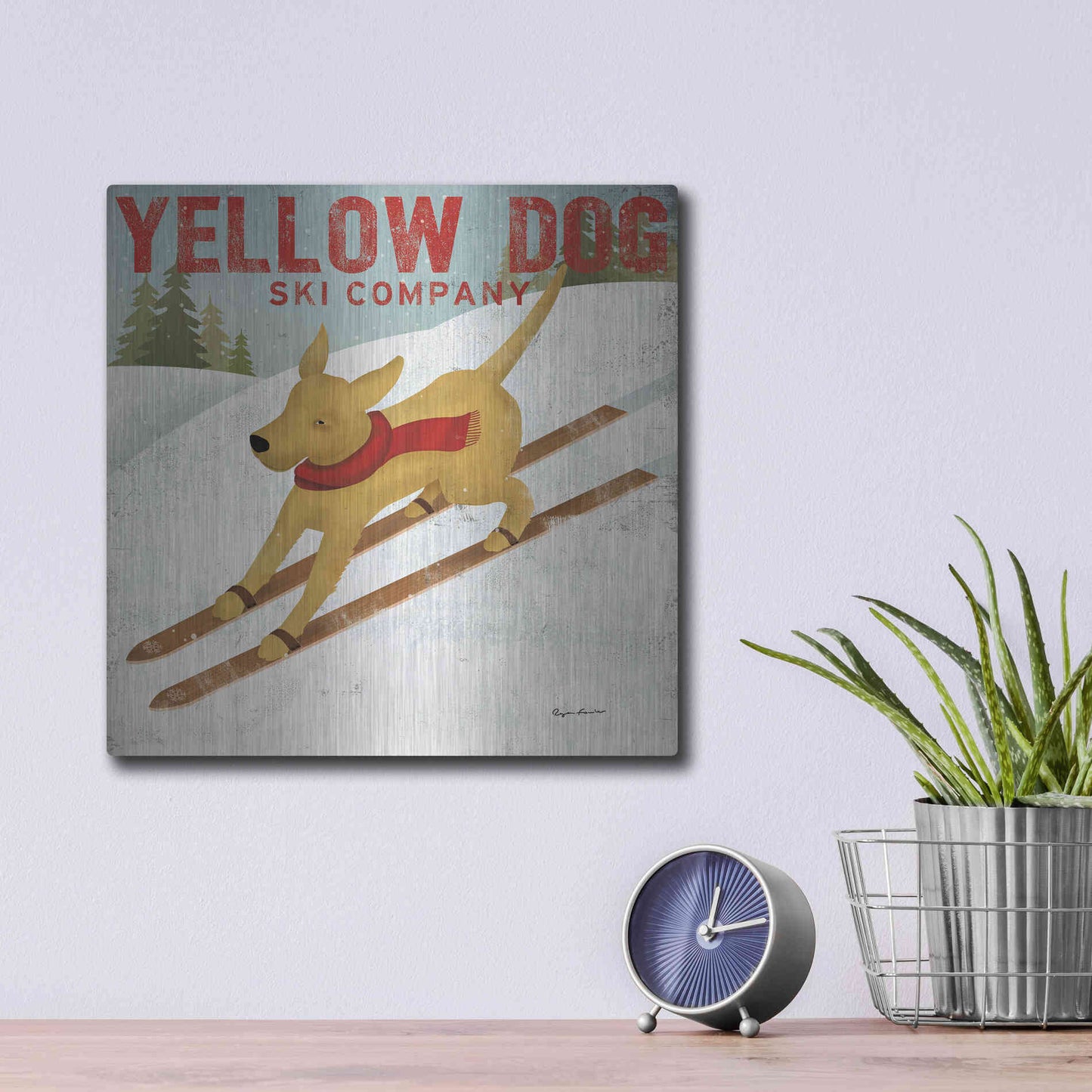 Luxe Metal Art 'Yellow Dog Ski Co' by Ryan Fowler, Metal Wall Art,12x12