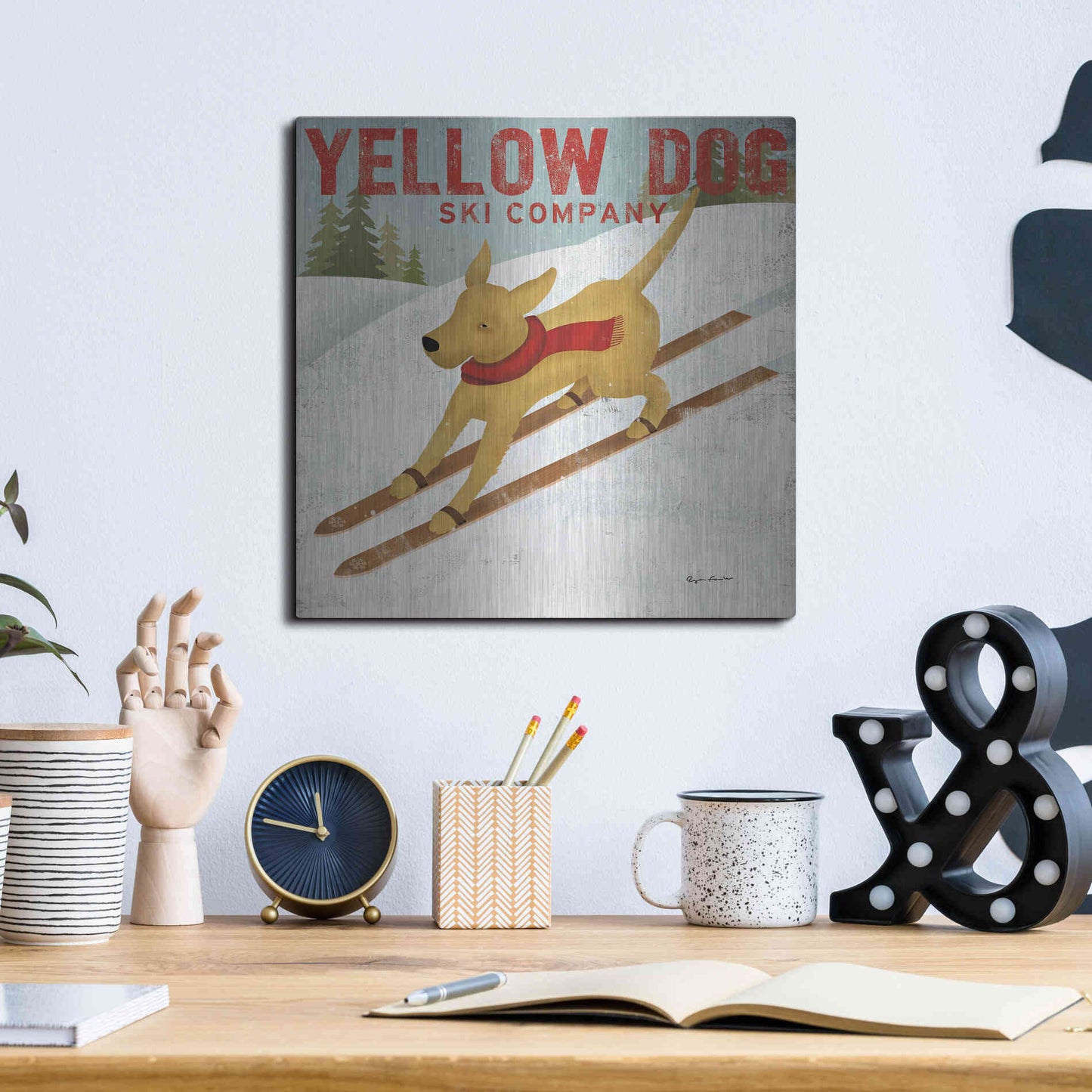 Luxe Metal Art 'Yellow Dog Ski Co' by Ryan Fowler, Metal Wall Art,12x12