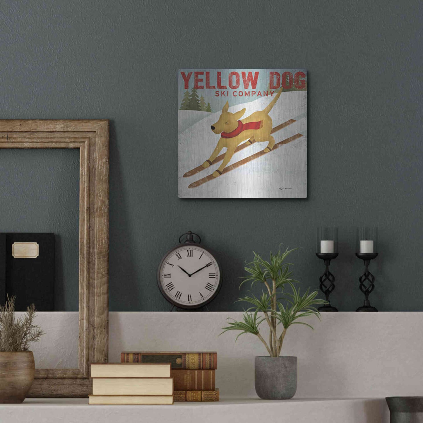 Luxe Metal Art 'Yellow Dog Ski Co' by Ryan Fowler, Metal Wall Art,12x12