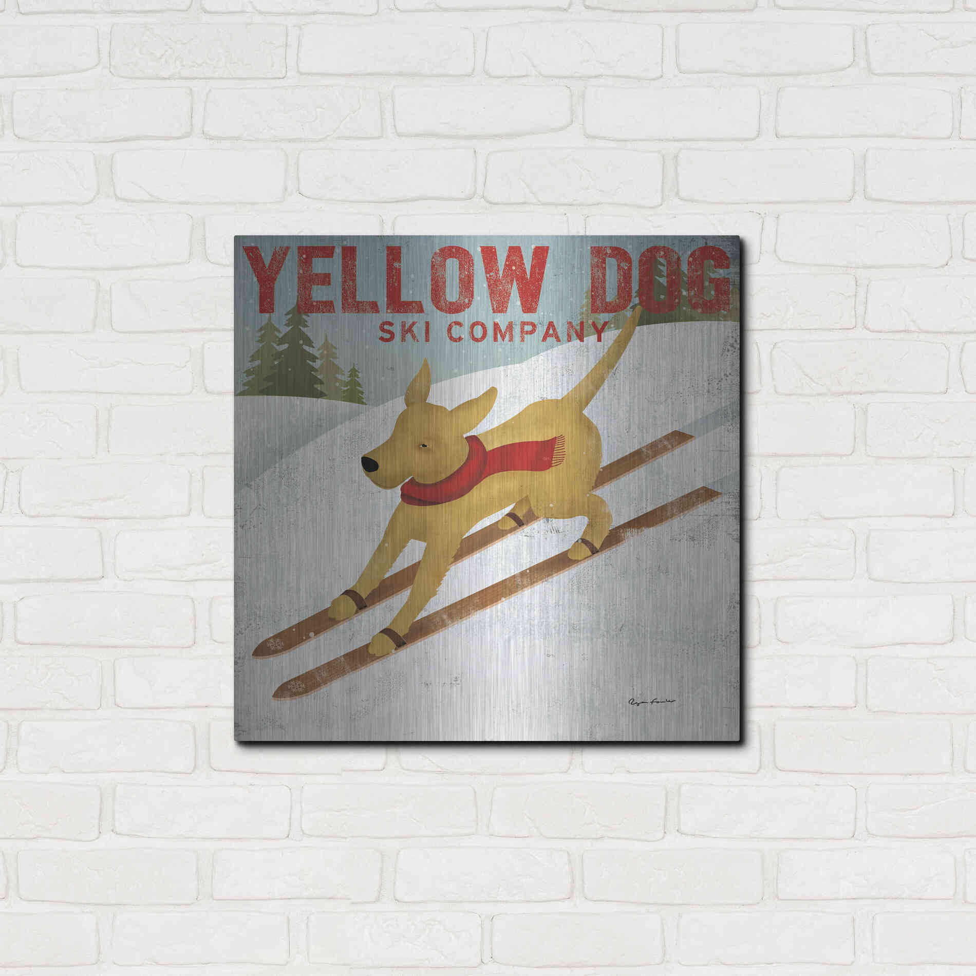 Luxe Metal Art 'Yellow Dog Ski Co' by Ryan Fowler, Metal Wall Art,24x24