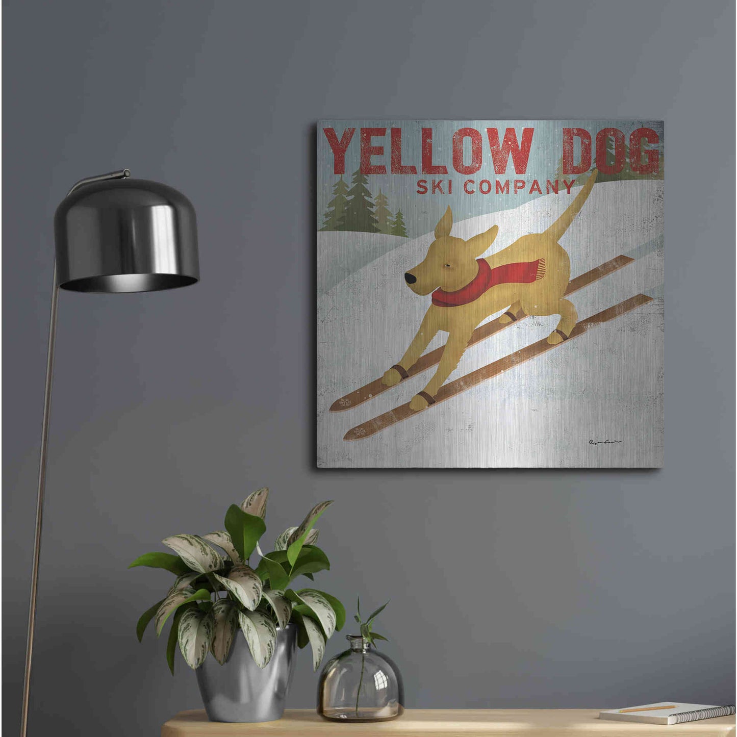 Luxe Metal Art 'Yellow Dog Ski Co' by Ryan Fowler, Metal Wall Art,24x24