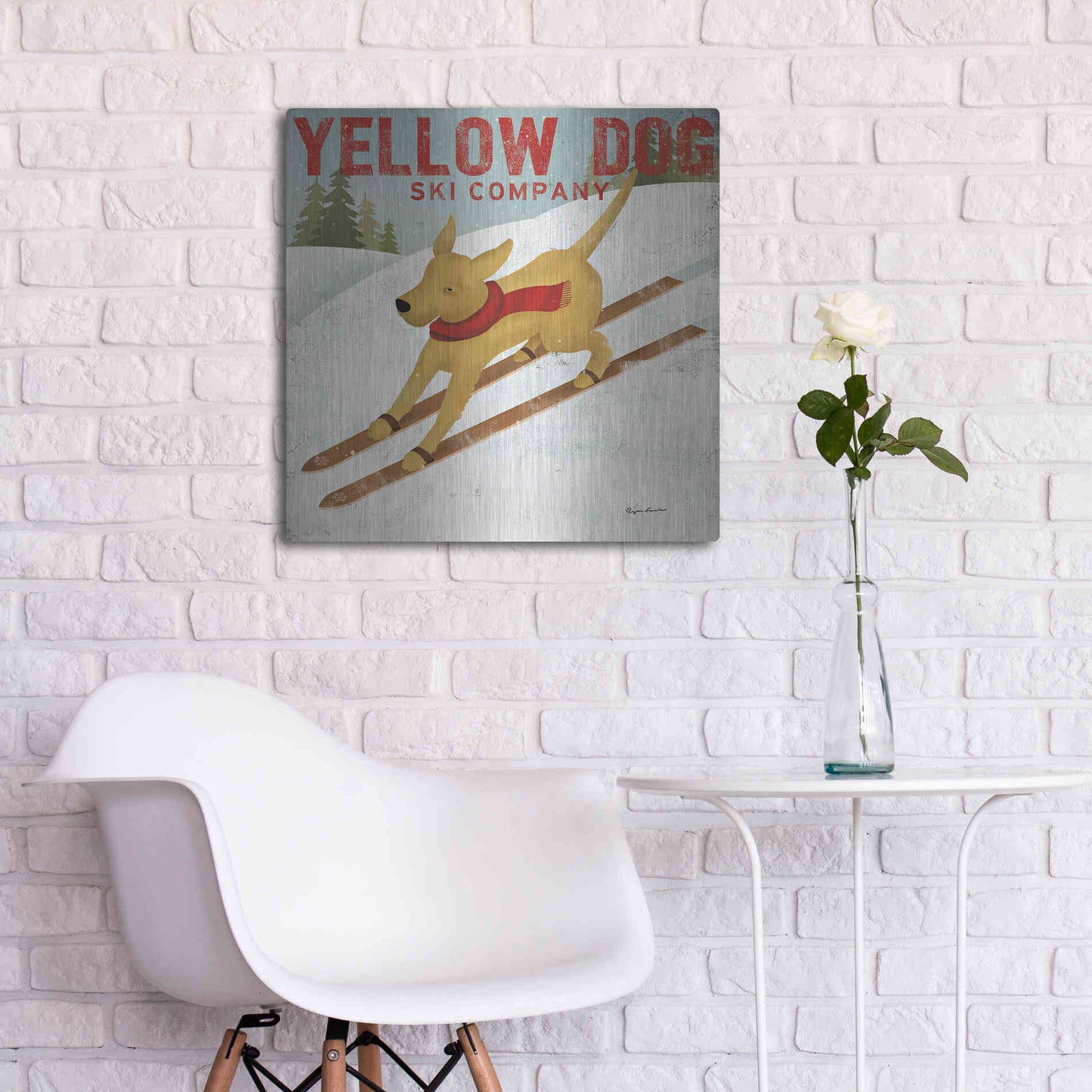 Luxe Metal Art 'Yellow Dog Ski Co' by Ryan Fowler, Metal Wall Art,24x24