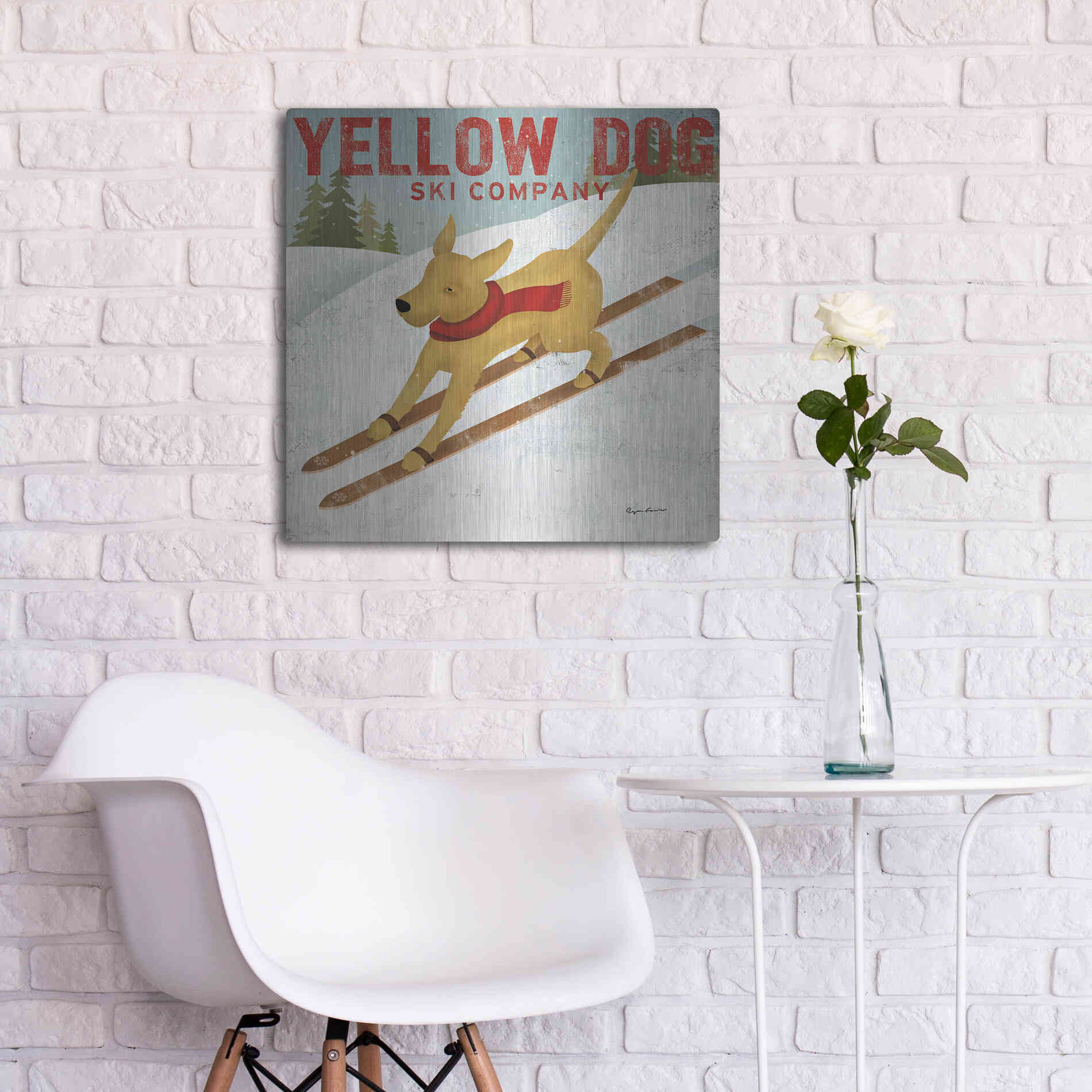 Luxe Metal Art 'Yellow Dog Ski Co' by Ryan Fowler, Metal Wall Art,24x24