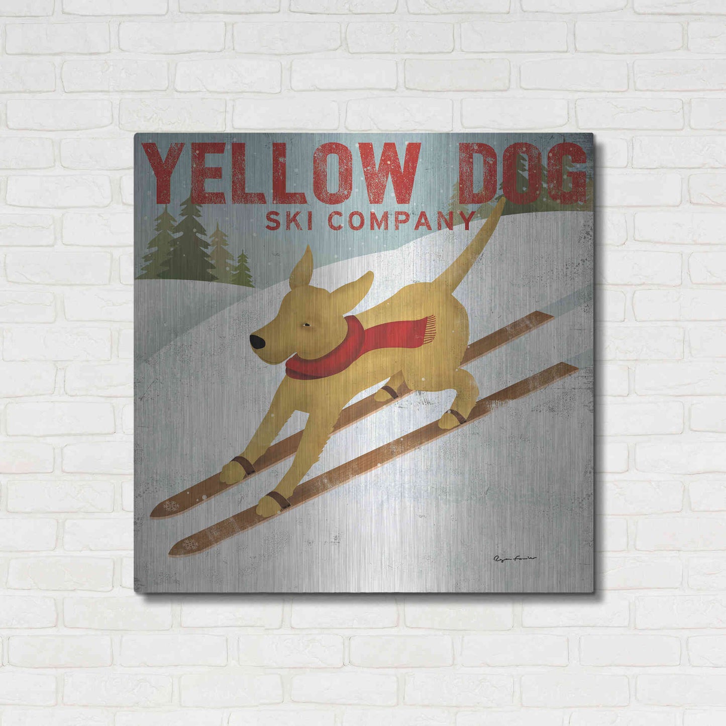 Luxe Metal Art 'Yellow Dog Ski Co' by Ryan Fowler, Metal Wall Art,36x36