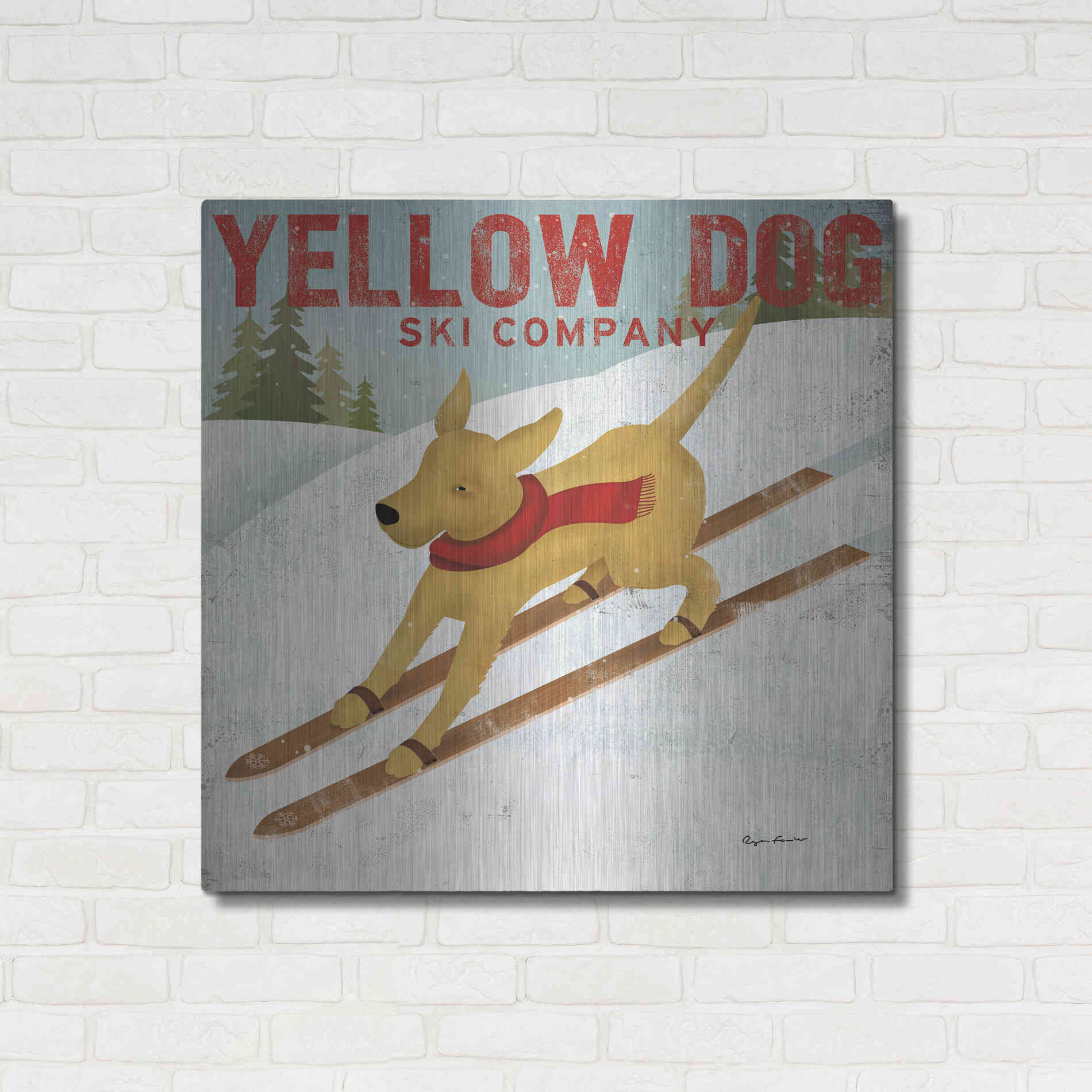 Luxe Metal Art 'Yellow Dog Ski Co' by Ryan Fowler, Metal Wall Art,36x36