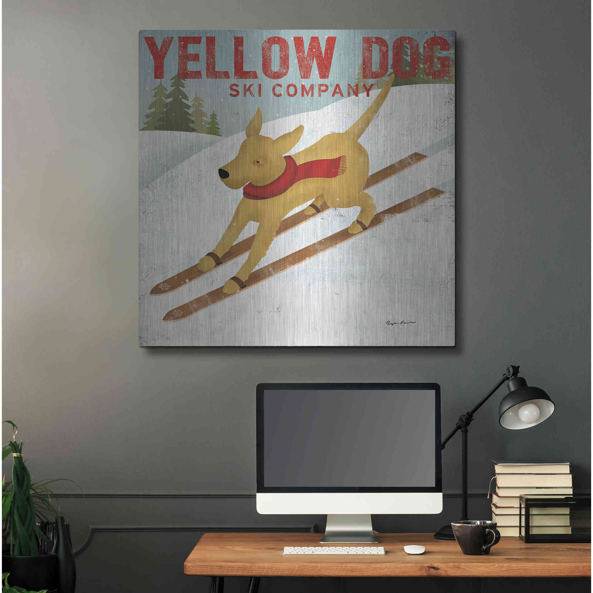 Luxe Metal Art 'Yellow Dog Ski Co' by Ryan Fowler, Metal Wall Art,36x36