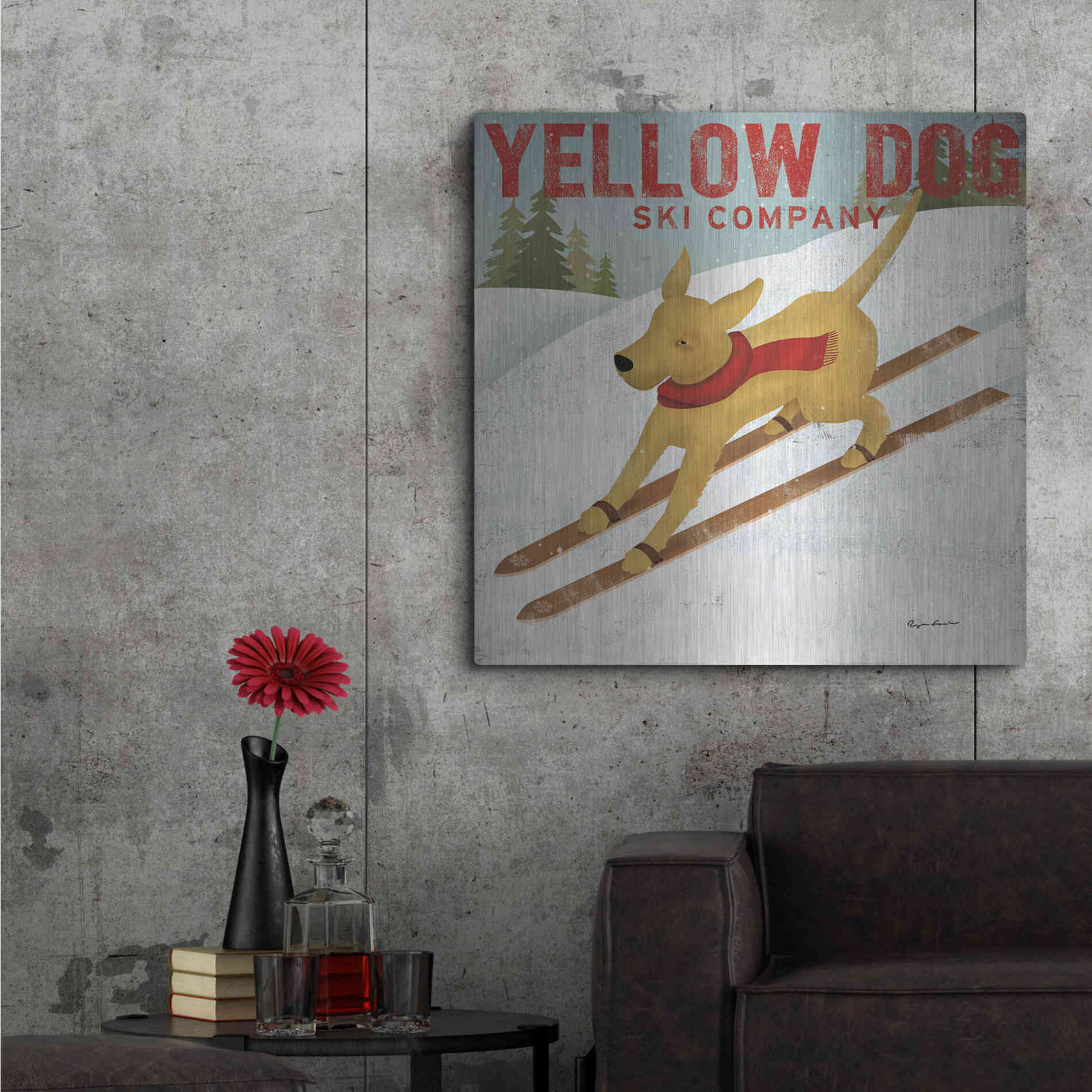 Luxe Metal Art 'Yellow Dog Ski Co' by Ryan Fowler, Metal Wall Art,36x36