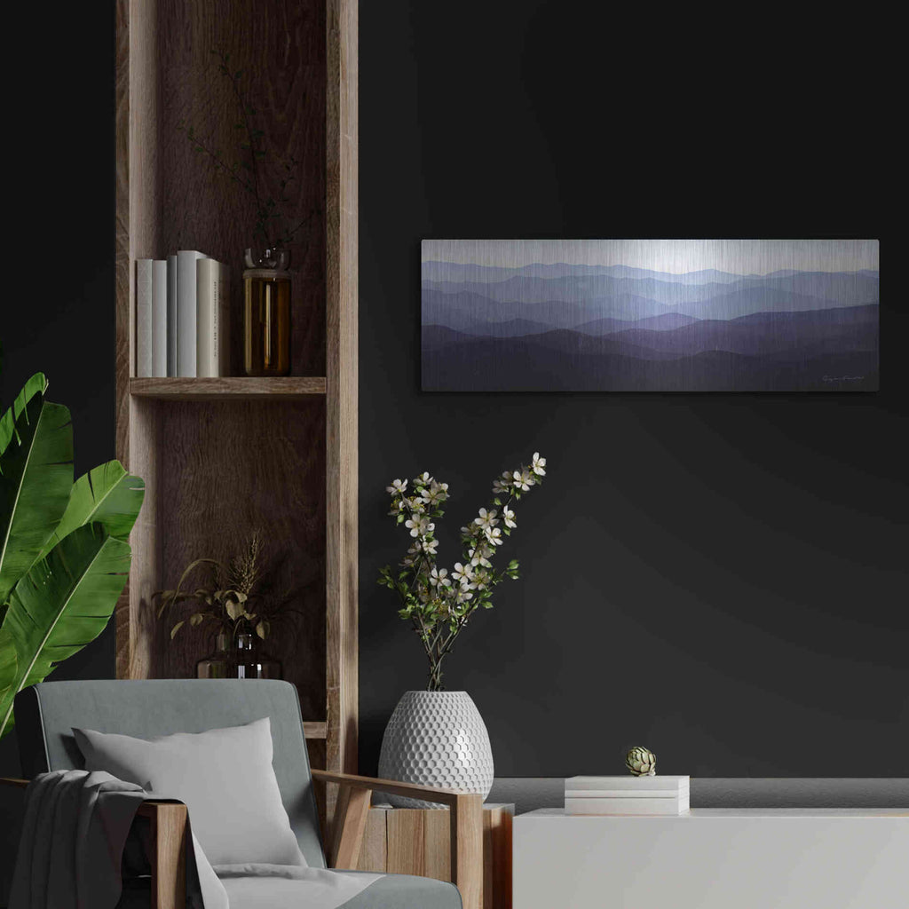 Luxe Metal Art 'Purple Mountains' by Ryan Fowler, Metal Wall Art,36x12