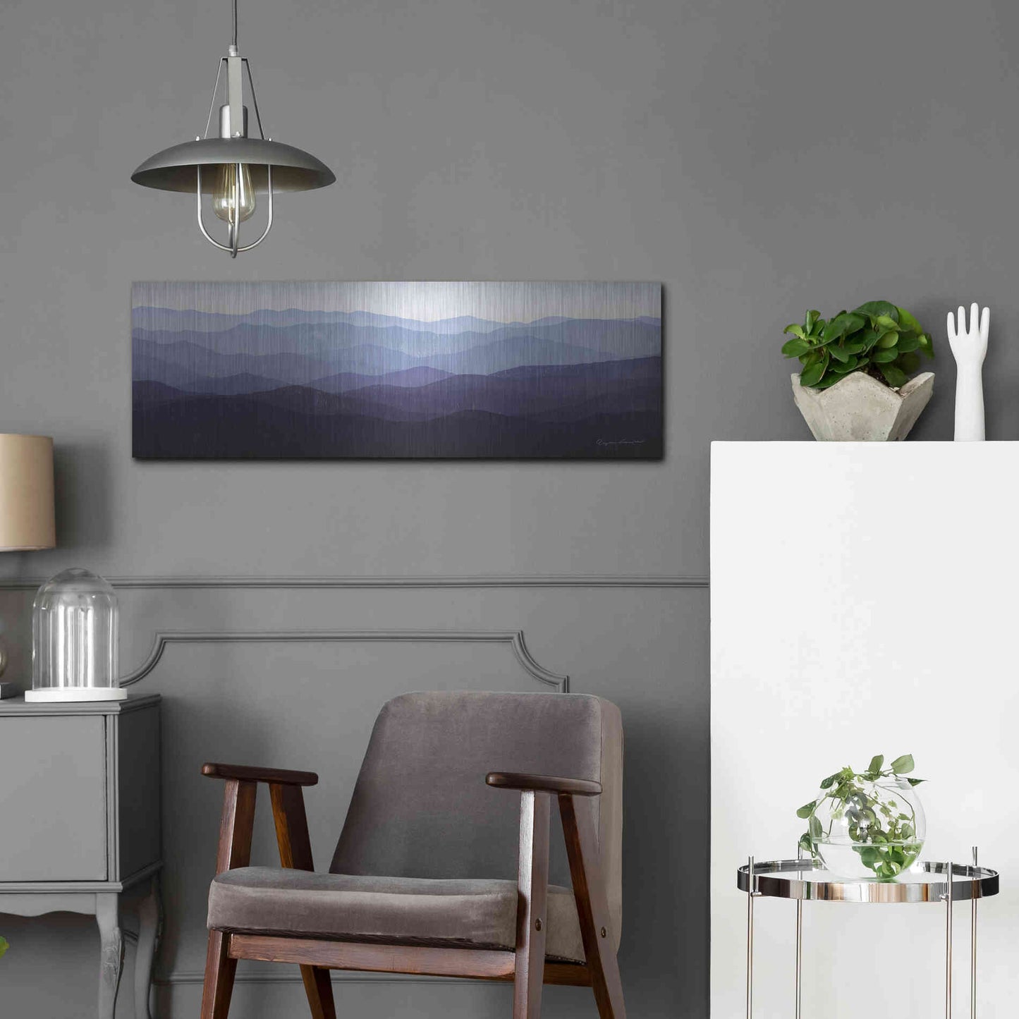 Luxe Metal Art 'Purple Mountains' by Ryan Fowler, Metal Wall Art,36x12