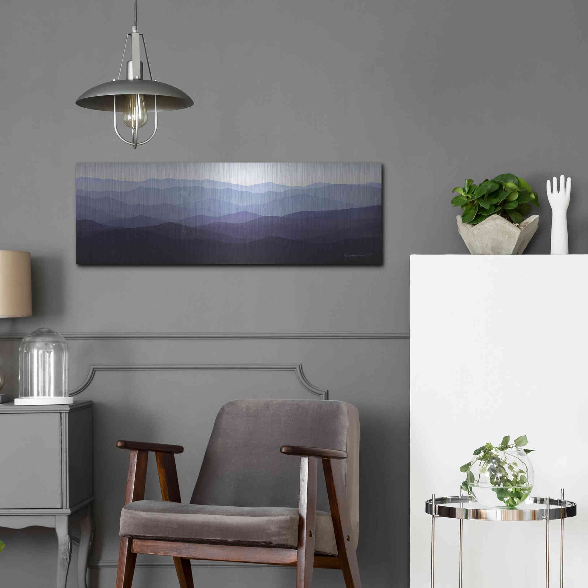 Luxe Metal Art 'Purple Mountains' by Ryan Fowler, Metal Wall Art,36x12