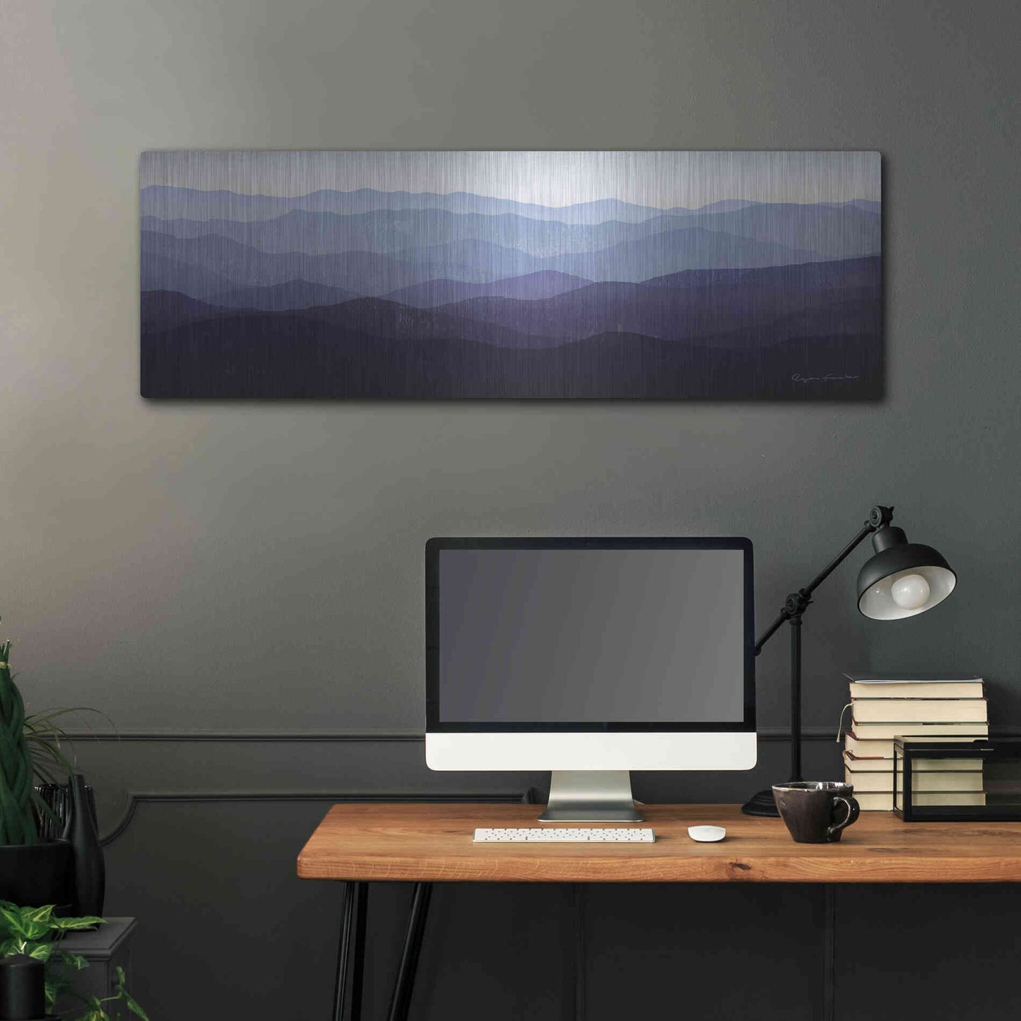 Luxe Metal Art 'Purple Mountains' by Ryan Fowler, Metal Wall Art,48x16