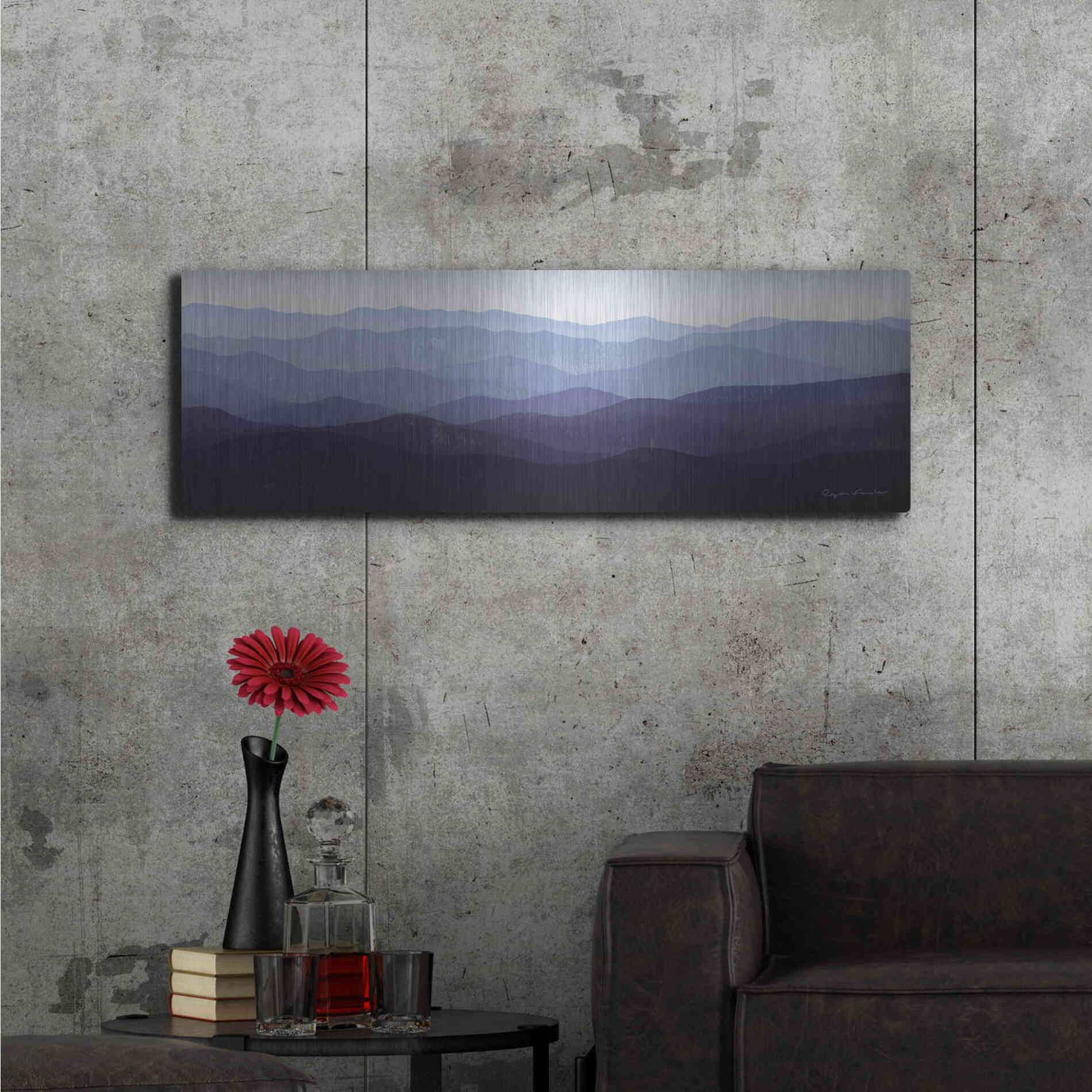 Luxe Metal Art 'Purple Mountains' by Ryan Fowler, Metal Wall Art,48x16