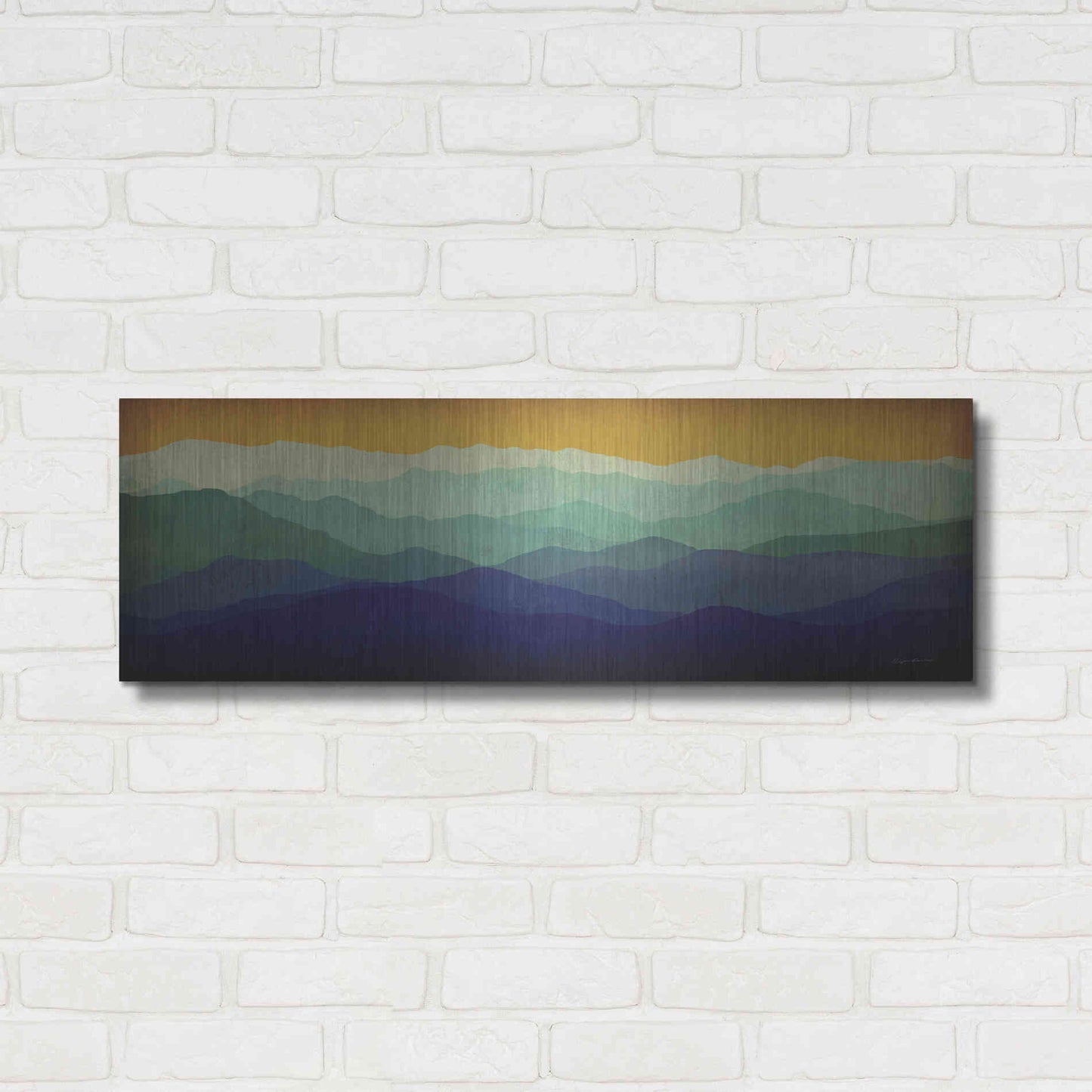 Luxe Metal Art 'Yellow Sky Mountains' by Ryan Fowler, Metal Wall Art,36x12