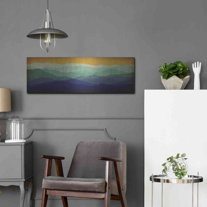 Luxe Metal Art 'Yellow Sky Mountains' by Ryan Fowler, Metal Wall Art,36x12