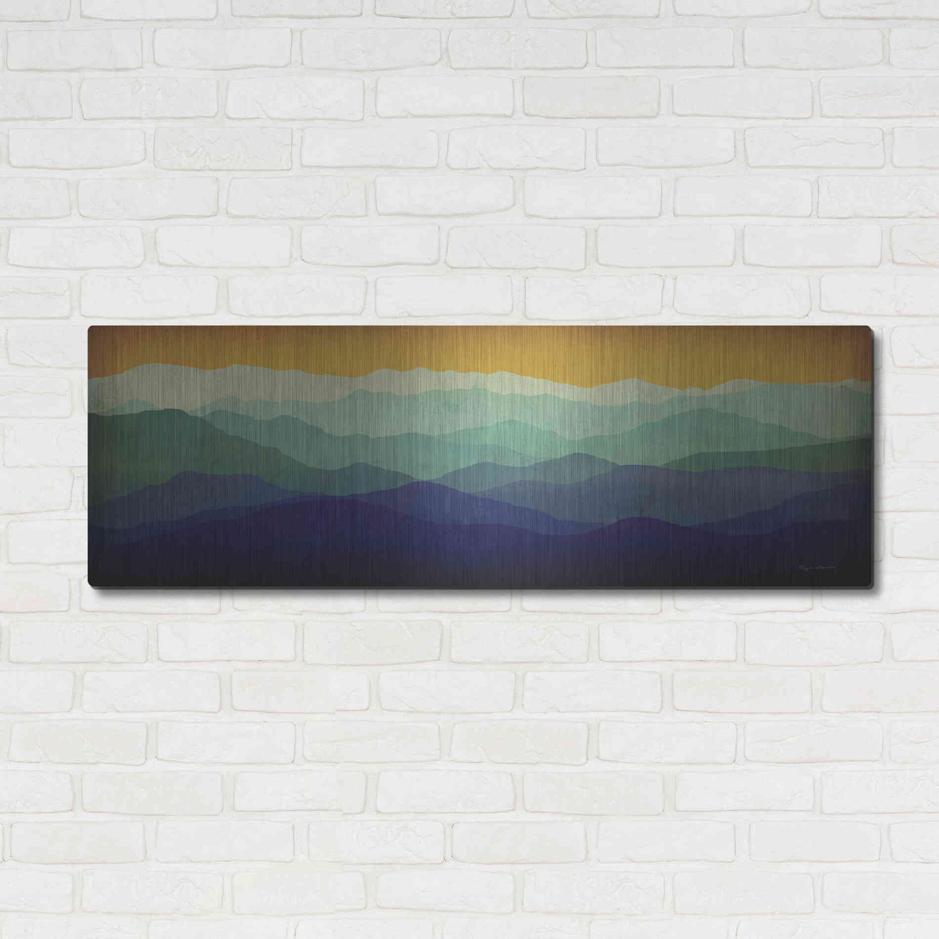 Luxe Metal Art 'Yellow Sky Mountains' by Ryan Fowler, Metal Wall Art,48x16