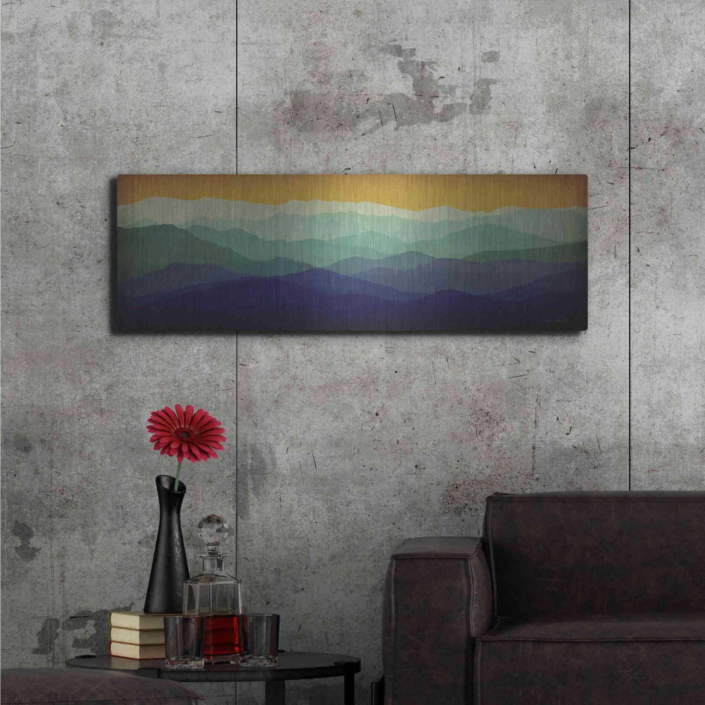 Luxe Metal Art 'Yellow Sky Mountains' by Ryan Fowler, Metal Wall Art,48x16