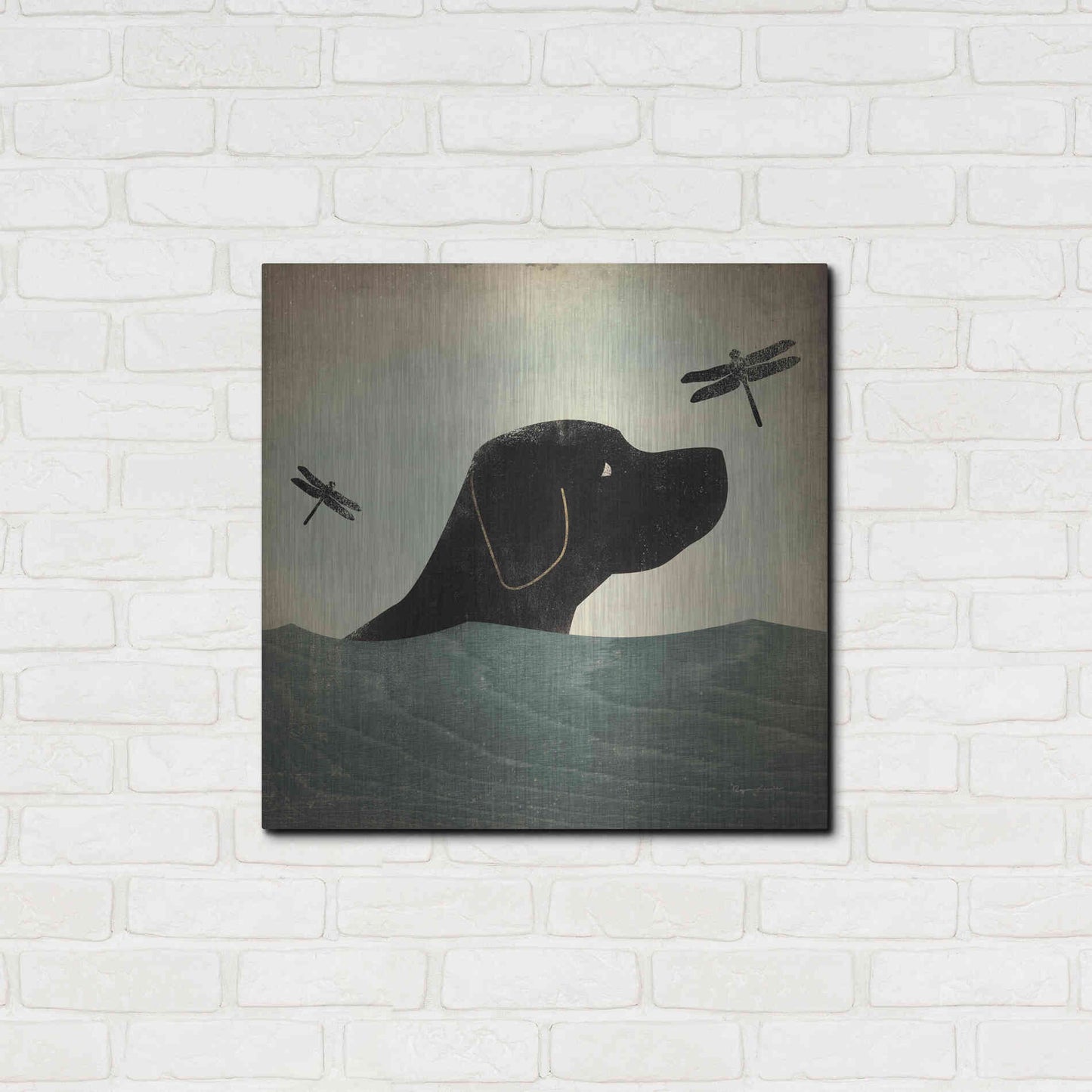 Luxe Metal Art 'Black Dog Swim' by Ryan Fowler, Metal Wall Art,24x24