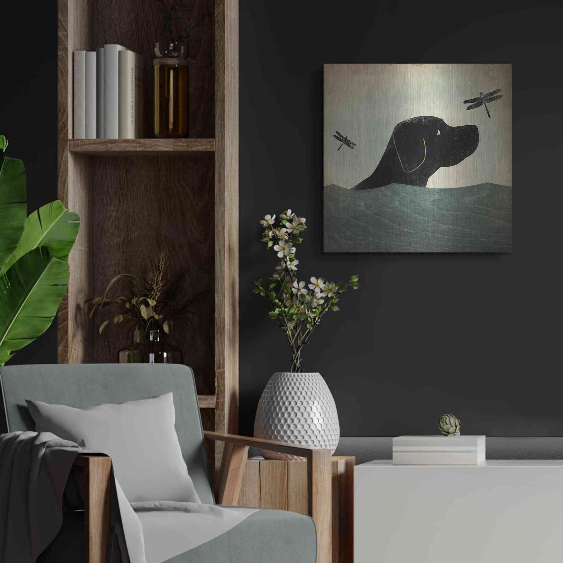Luxe Metal Art 'Black Dog Swim' by Ryan Fowler, Metal Wall Art,24x24