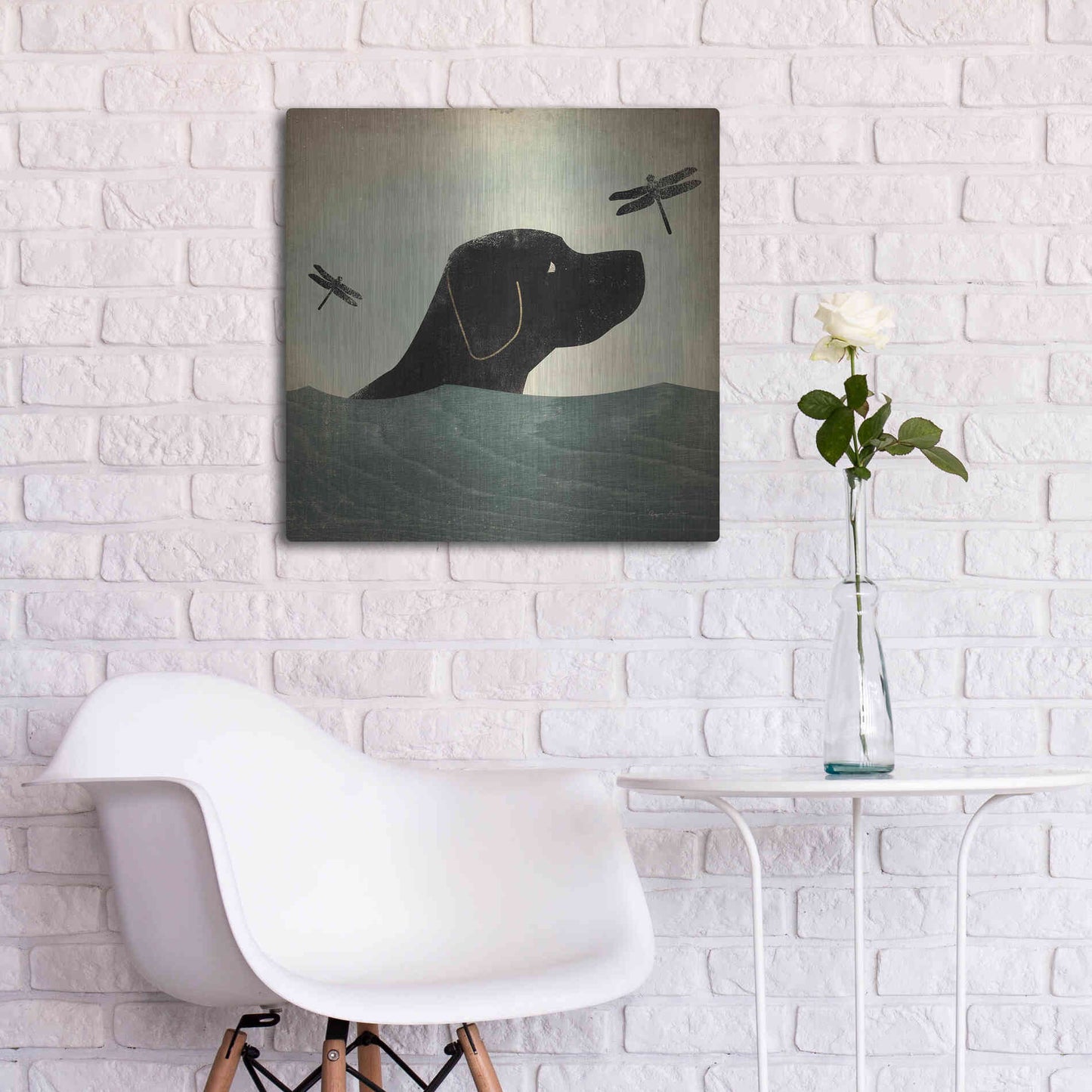 Luxe Metal Art 'Black Dog Swim' by Ryan Fowler, Metal Wall Art,24x24