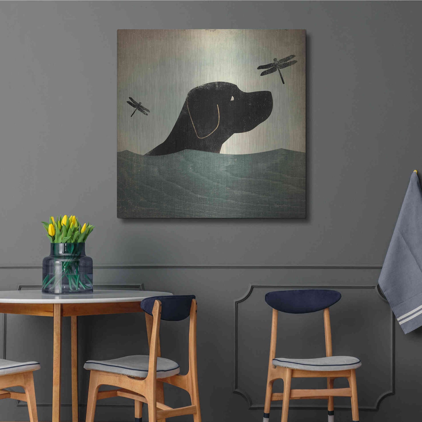 Luxe Metal Art 'Black Dog Swim' by Ryan Fowler, Metal Wall Art,36x36