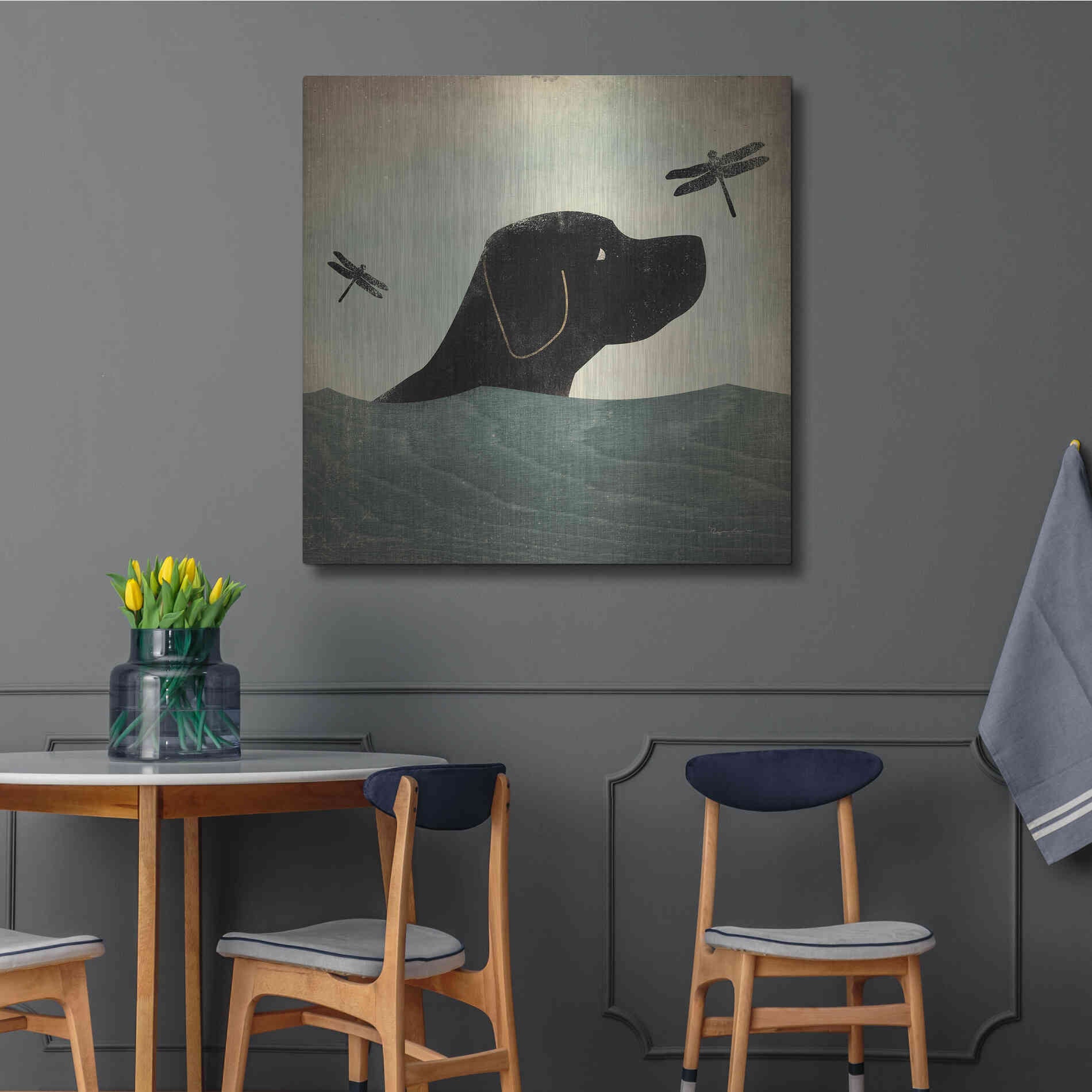 Luxe Metal Art 'Black Dog Swim' by Ryan Fowler, Metal Wall Art,36x36