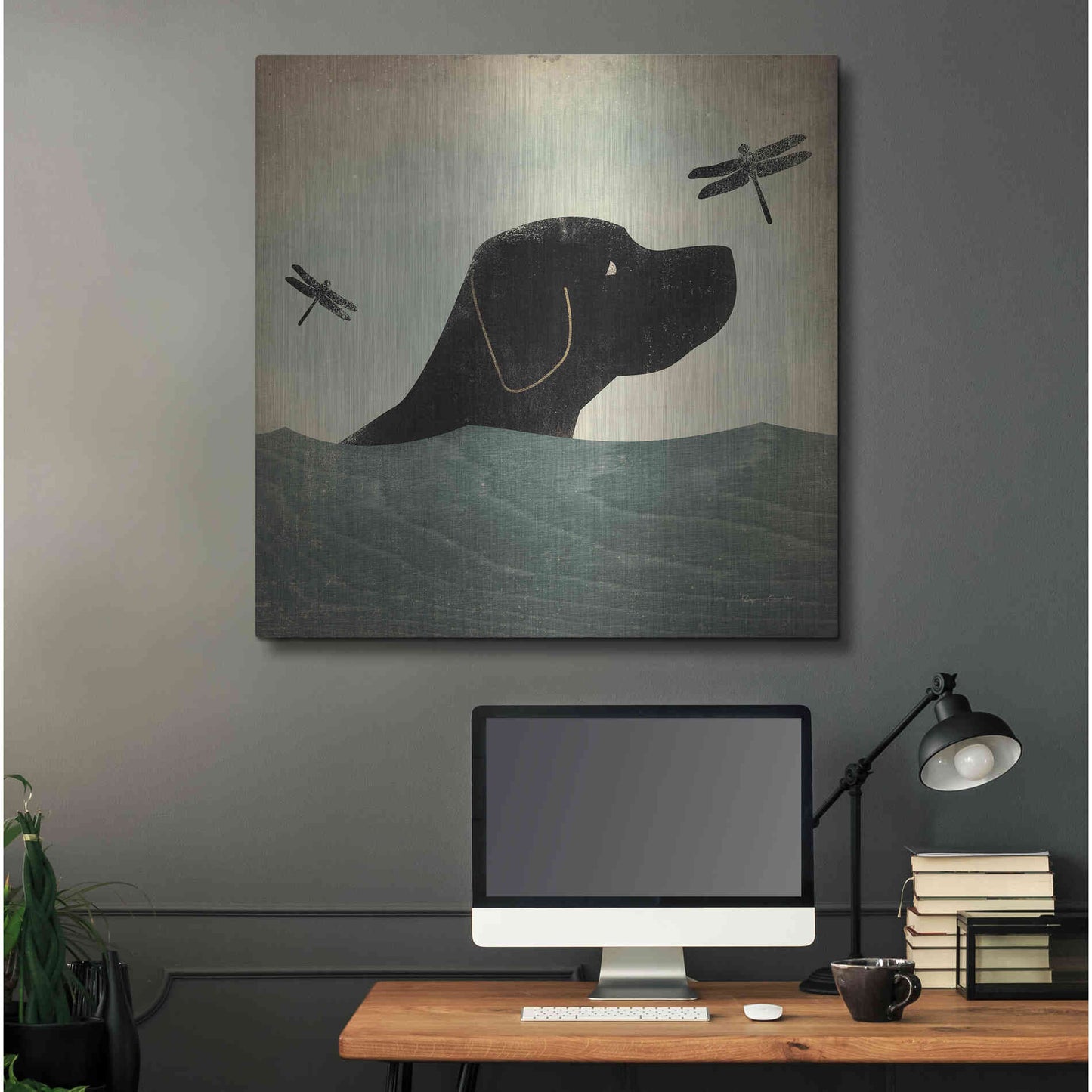 Luxe Metal Art 'Black Dog Swim' by Ryan Fowler, Metal Wall Art,36x36