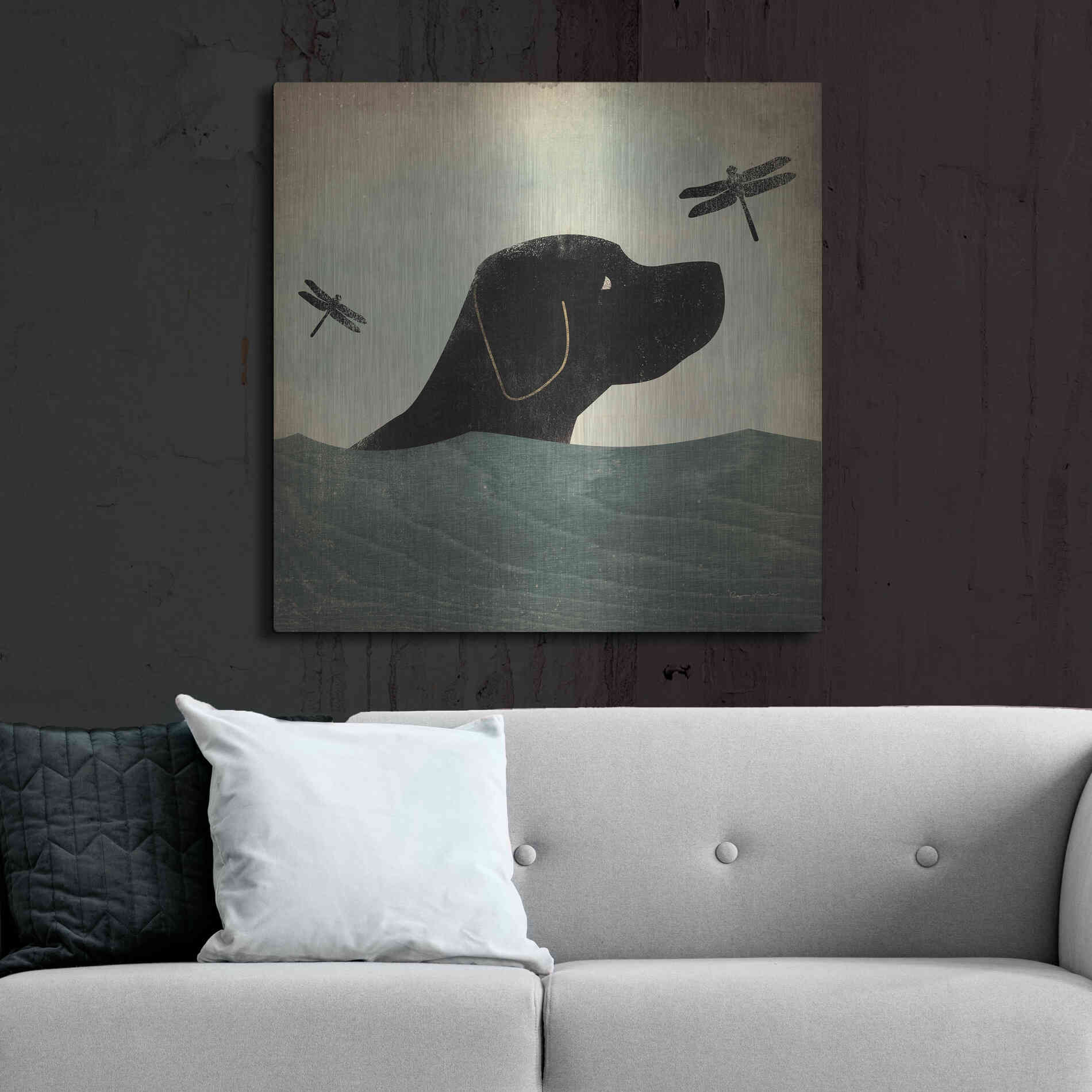 Luxe Metal Art 'Black Dog Swim' by Ryan Fowler, Metal Wall Art,36x36