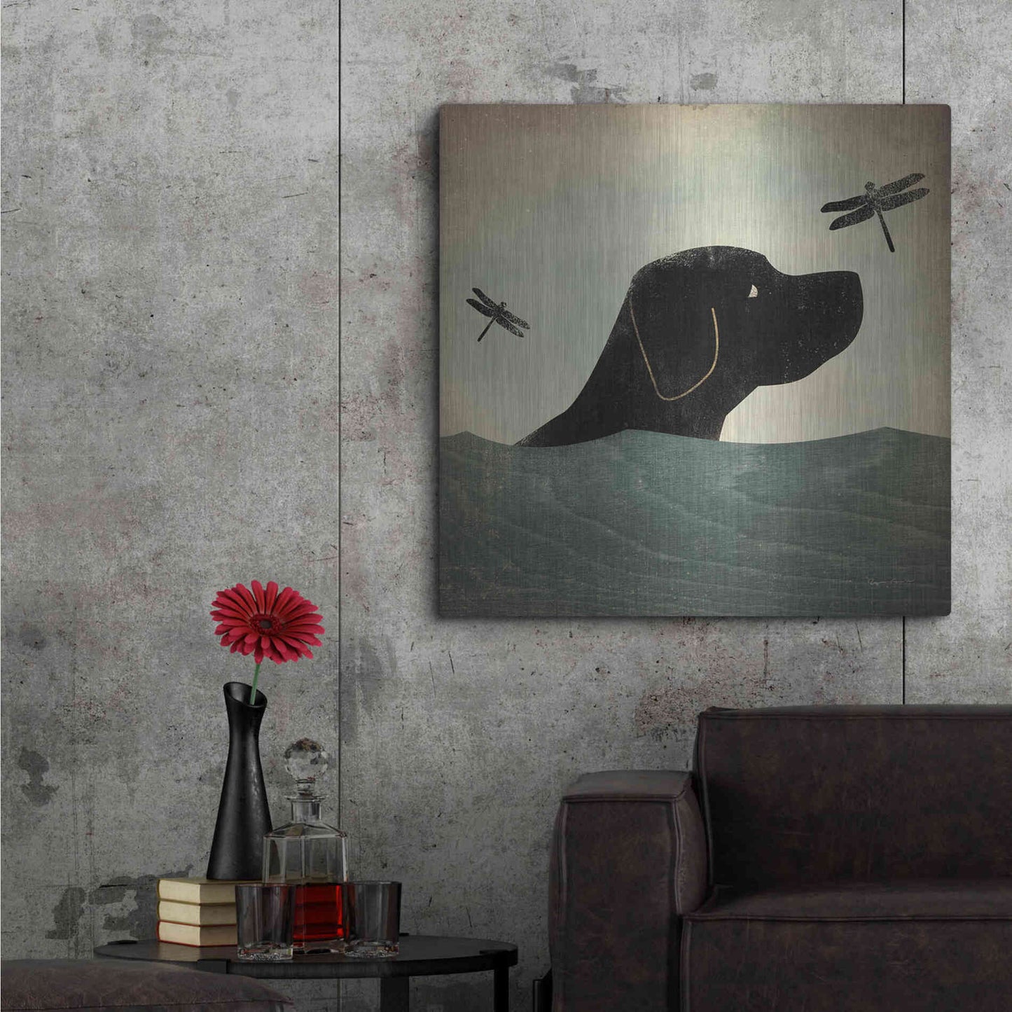 Luxe Metal Art 'Black Dog Swim' by Ryan Fowler, Metal Wall Art,36x36