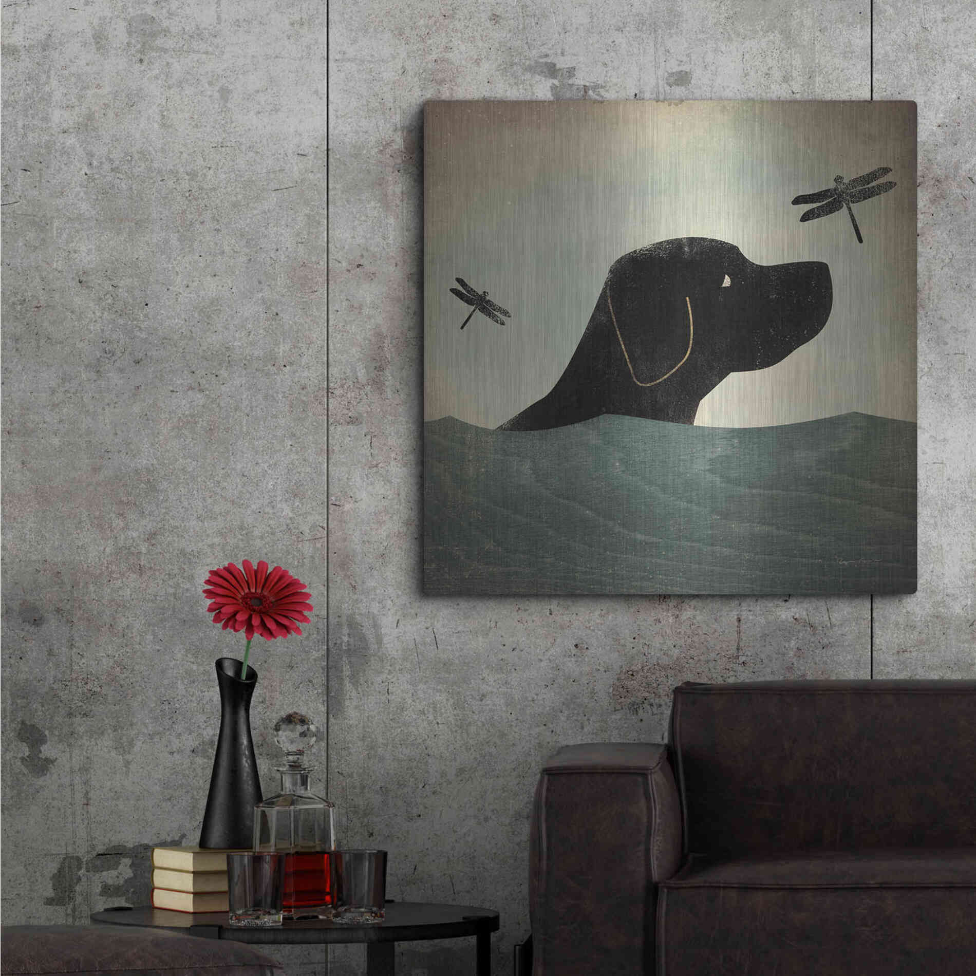 Luxe Metal Art 'Black Dog Swim' by Ryan Fowler, Metal Wall Art,36x36