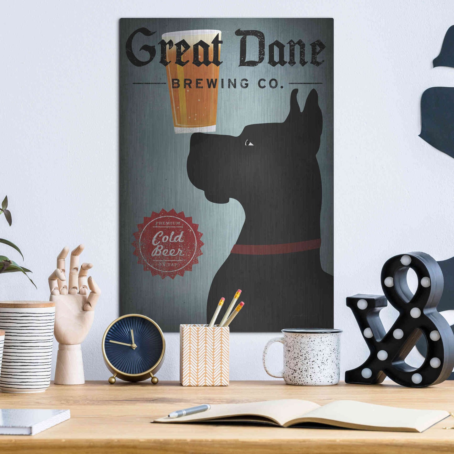 Luxe Metal Art 'Great Dane Brewing Co' by Ryan Fowler, Metal Wall Art,12x16