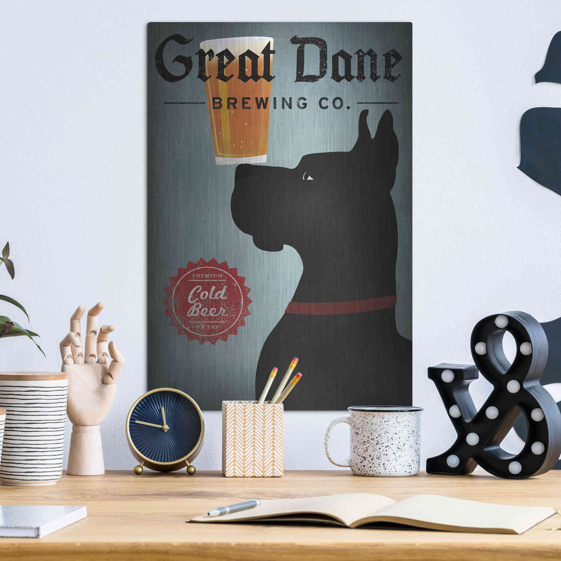 Luxe Metal Art 'Great Dane Brewing Co' by Ryan Fowler, Metal Wall Art,12x16