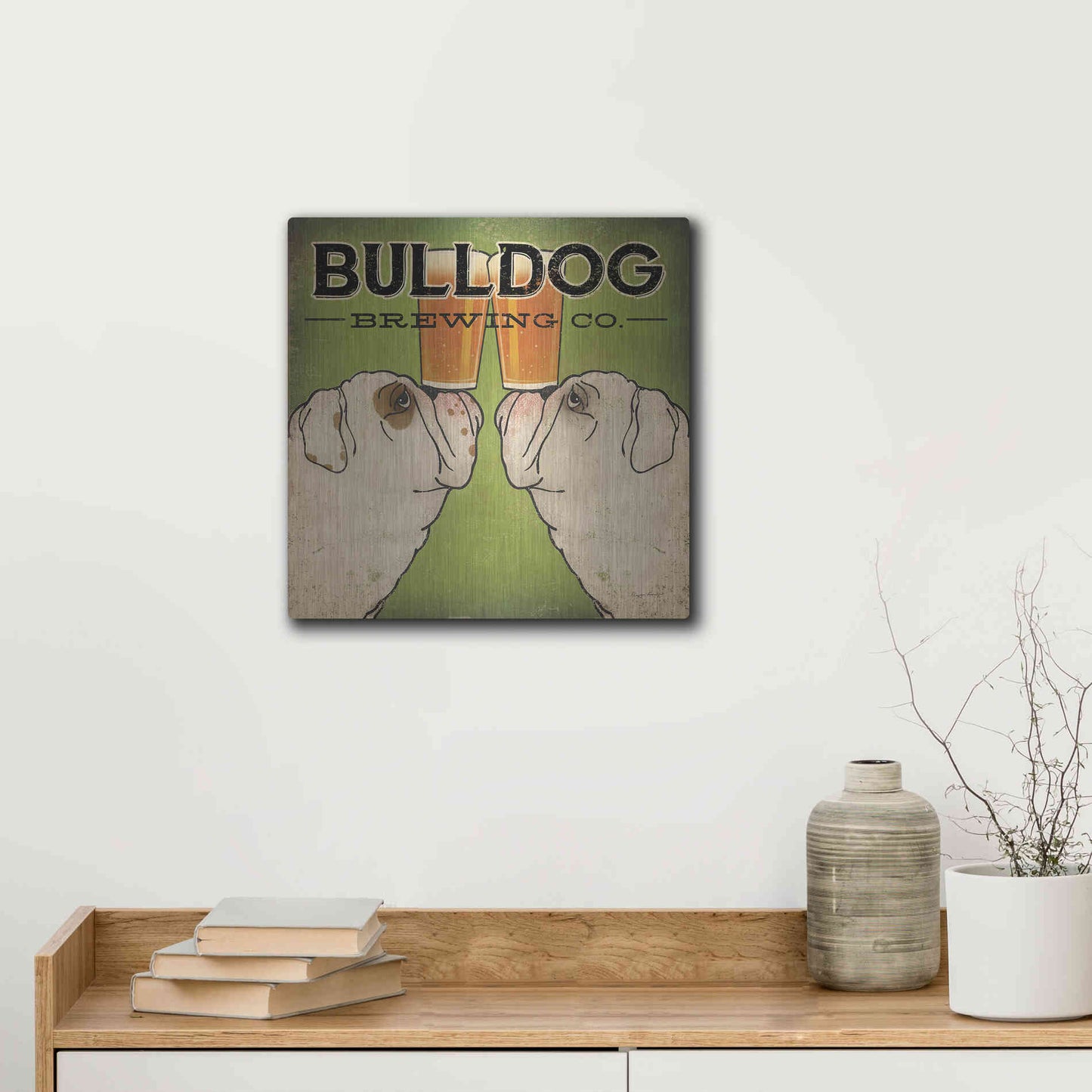 Luxe Metal Art 'Bulldog Brewing' by Ryan Fowler, Metal Wall Art,12x12