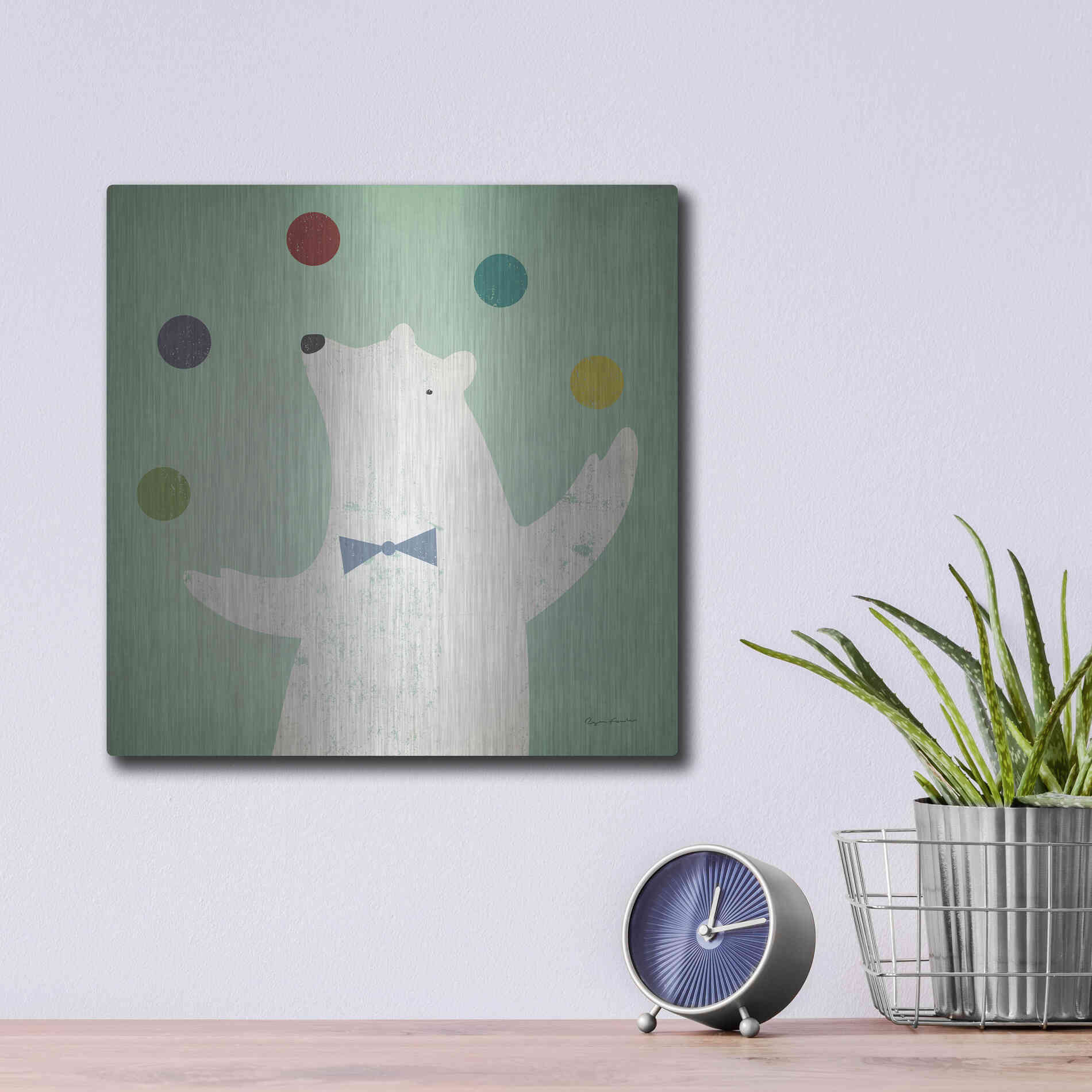 Luxe Metal Art 'Circus Polar Bear Colorful' by Ryan Fowler, Metal Wall Art,12x12