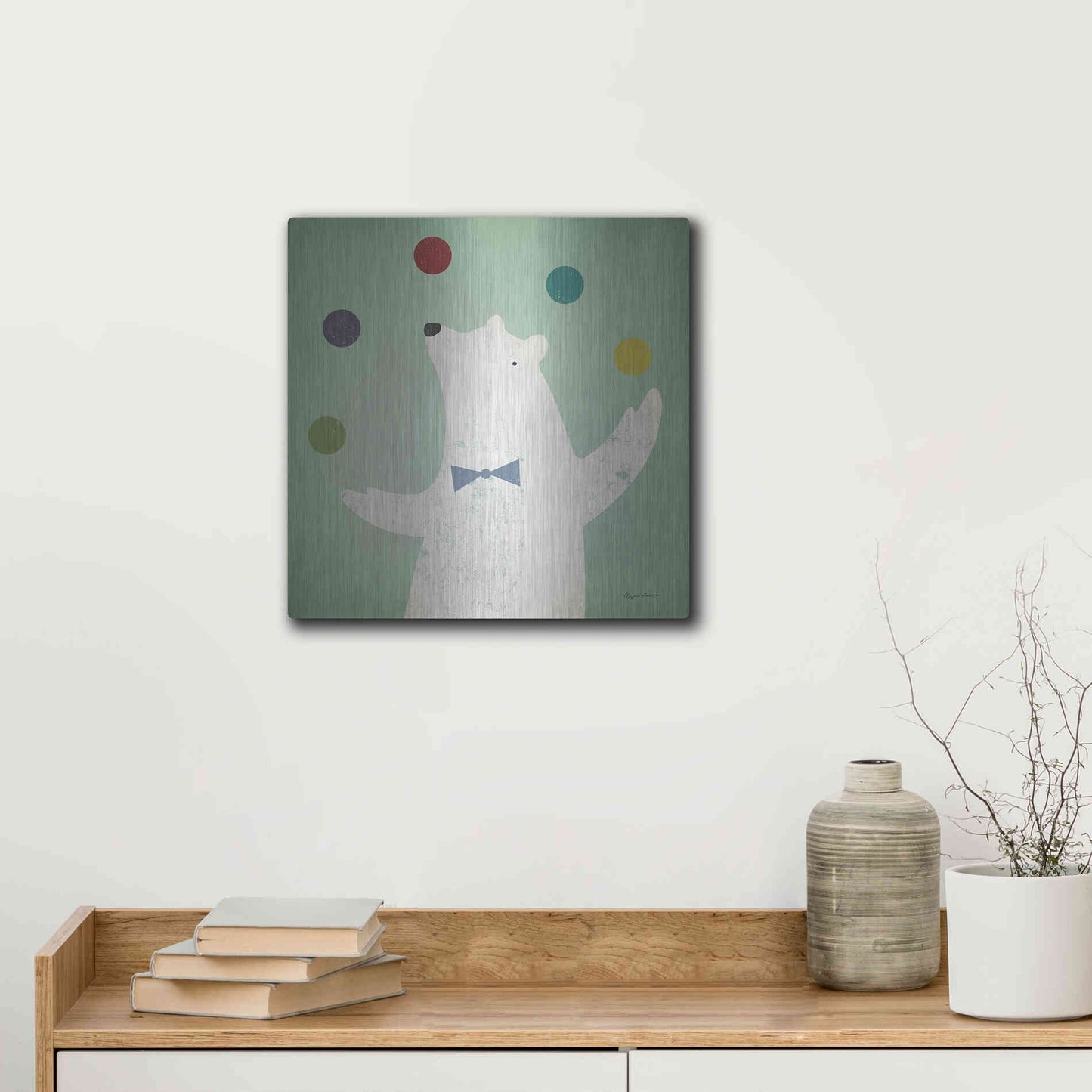 Luxe Metal Art 'Circus Polar Bear Colorful' by Ryan Fowler, Metal Wall Art,12x12