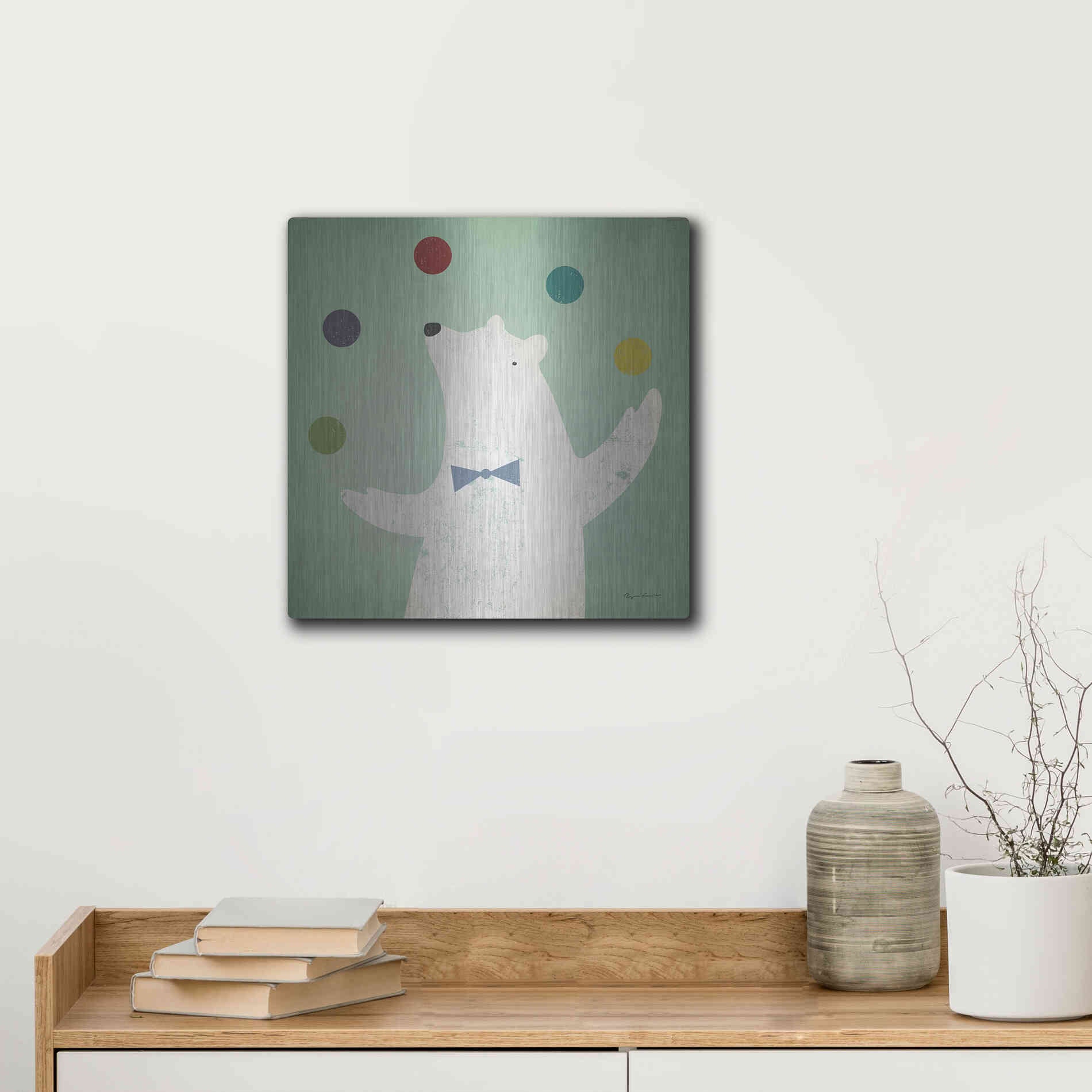 Luxe Metal Art 'Circus Polar Bear Colorful' by Ryan Fowler, Metal Wall Art,12x12