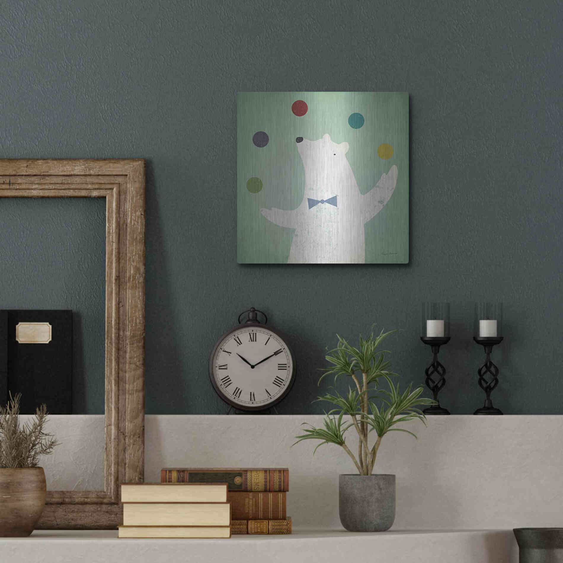 Luxe Metal Art 'Circus Polar Bear Colorful' by Ryan Fowler, Metal Wall Art,12x12