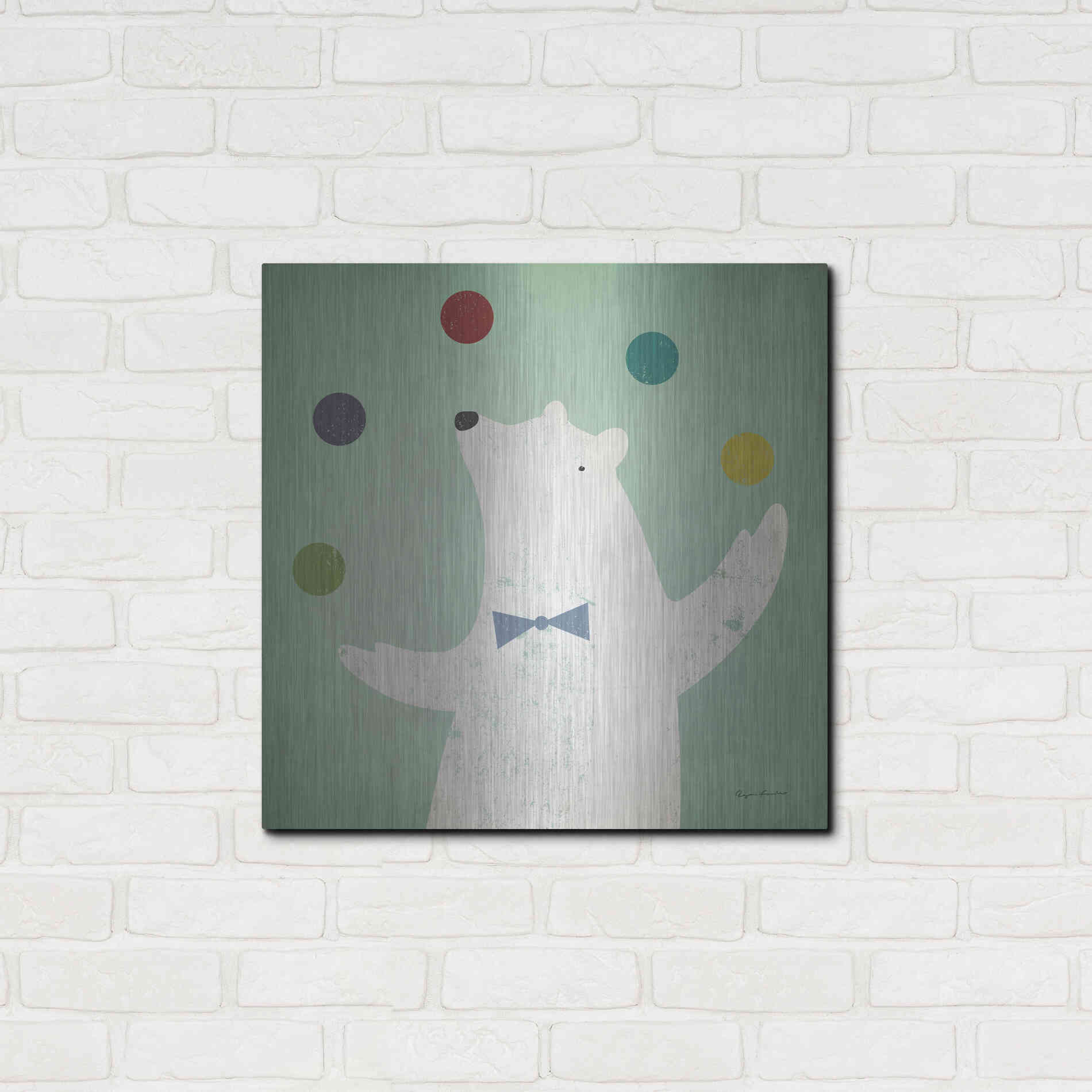 Luxe Metal Art 'Circus Polar Bear Colorful' by Ryan Fowler, Metal Wall Art,24x24