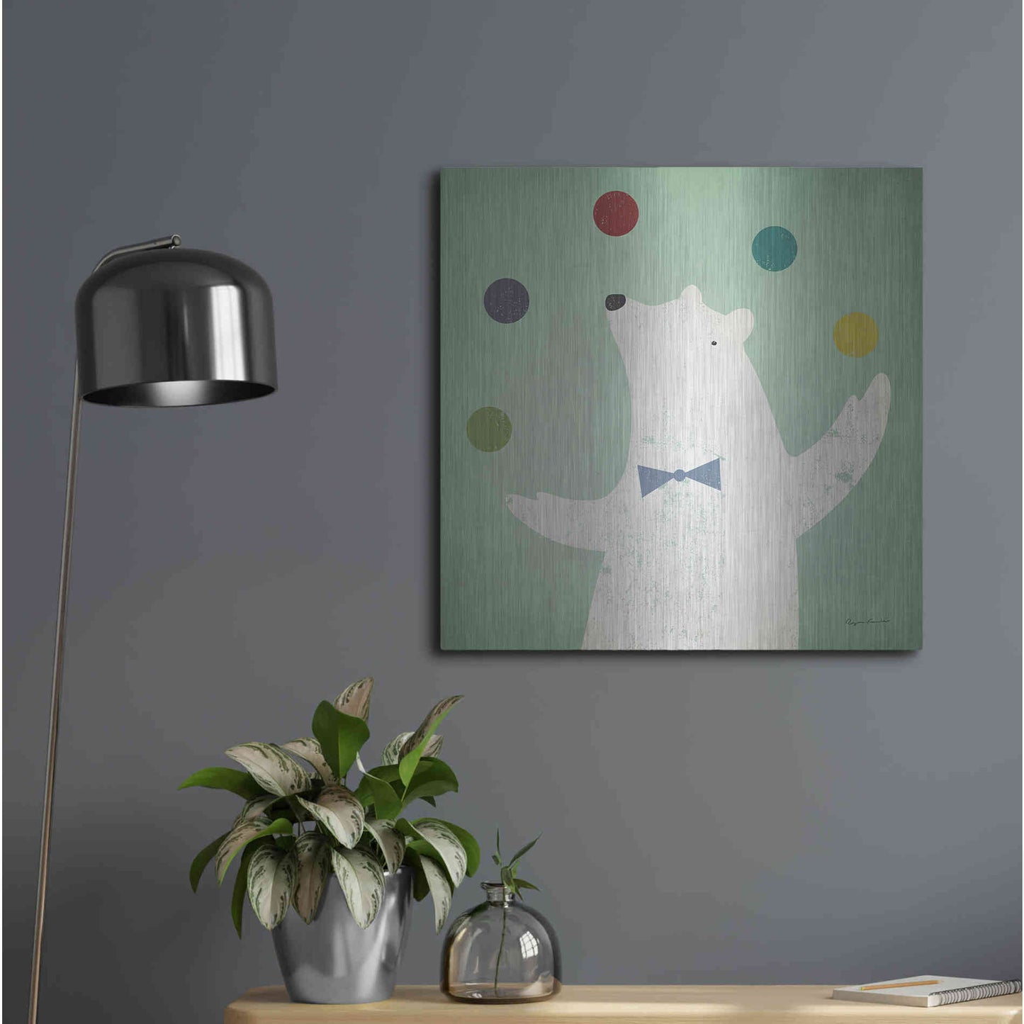 Luxe Metal Art 'Circus Polar Bear Colorful' by Ryan Fowler, Metal Wall Art,24x24