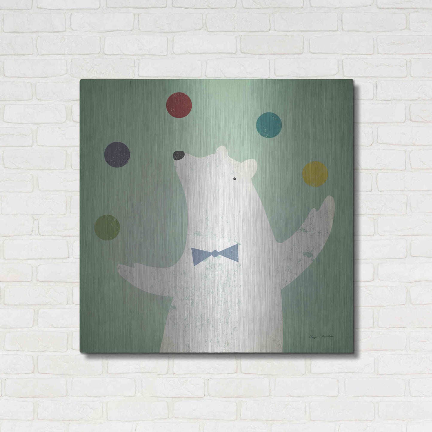 Luxe Metal Art 'Circus Polar Bear Colorful' by Ryan Fowler, Metal Wall Art,36x36