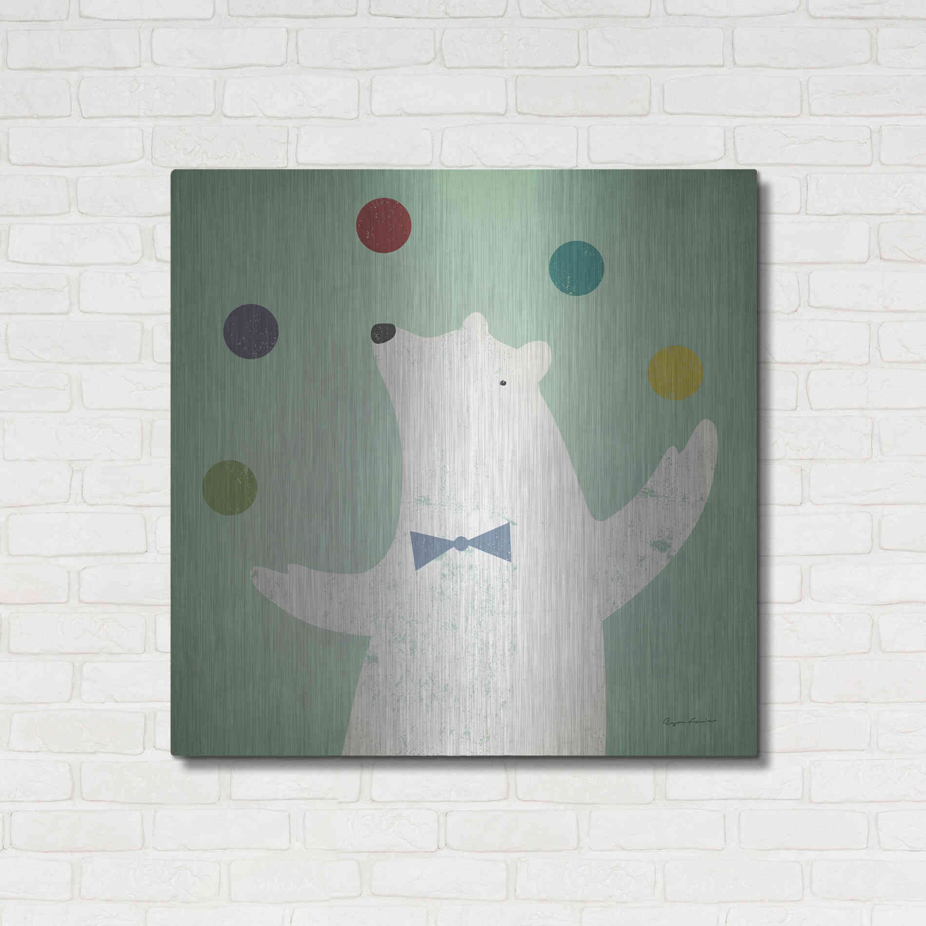 Luxe Metal Art 'Circus Polar Bear Colorful' by Ryan Fowler, Metal Wall Art,36x36