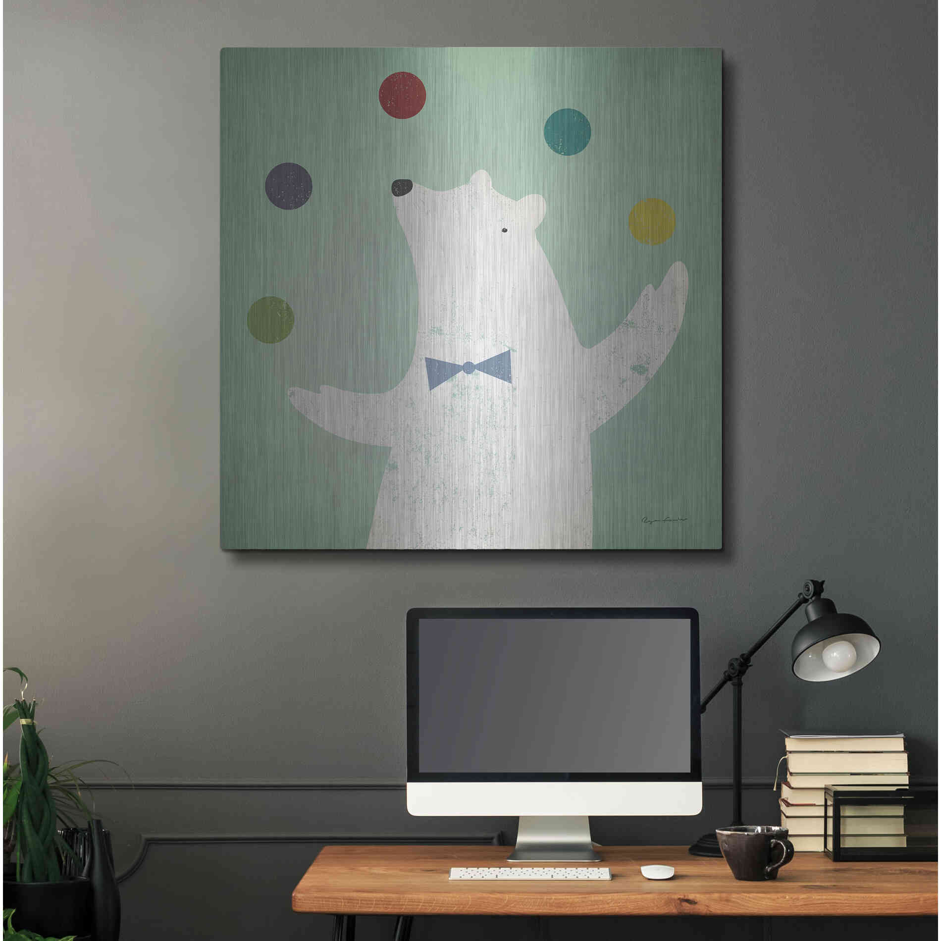 Luxe Metal Art 'Circus Polar Bear Colorful' by Ryan Fowler, Metal Wall Art,36x36