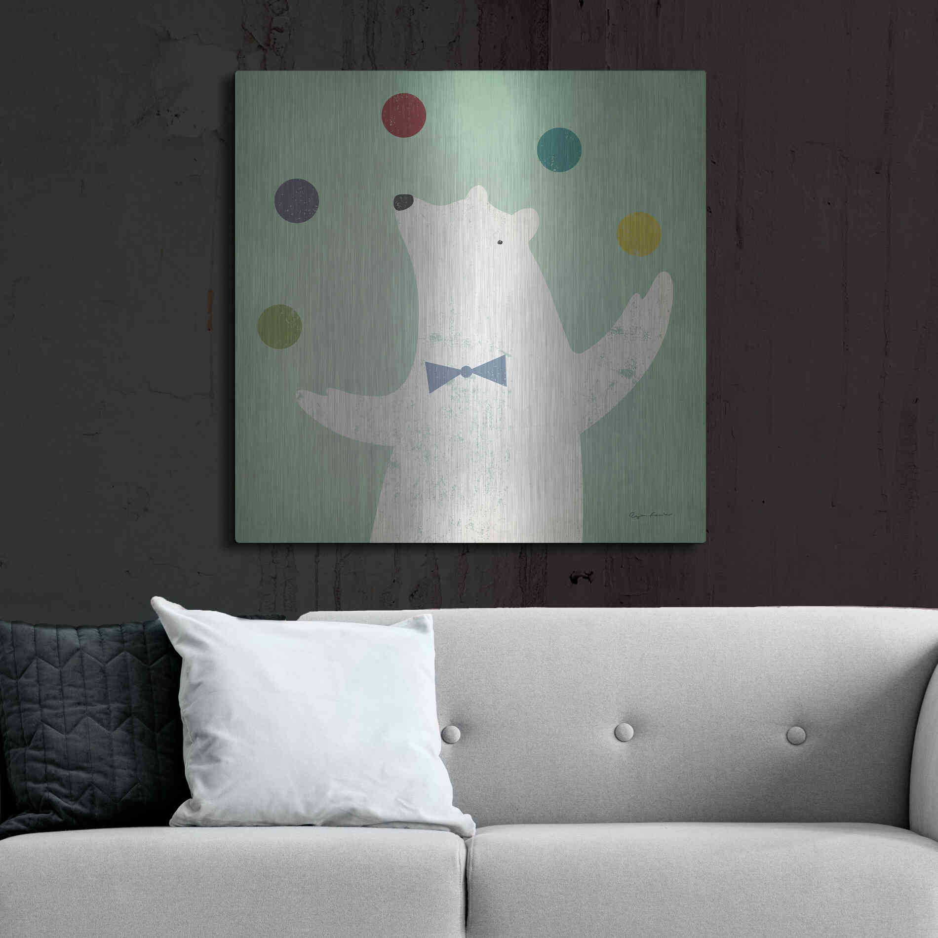 Luxe Metal Art 'Circus Polar Bear Colorful' by Ryan Fowler, Metal Wall Art,36x36