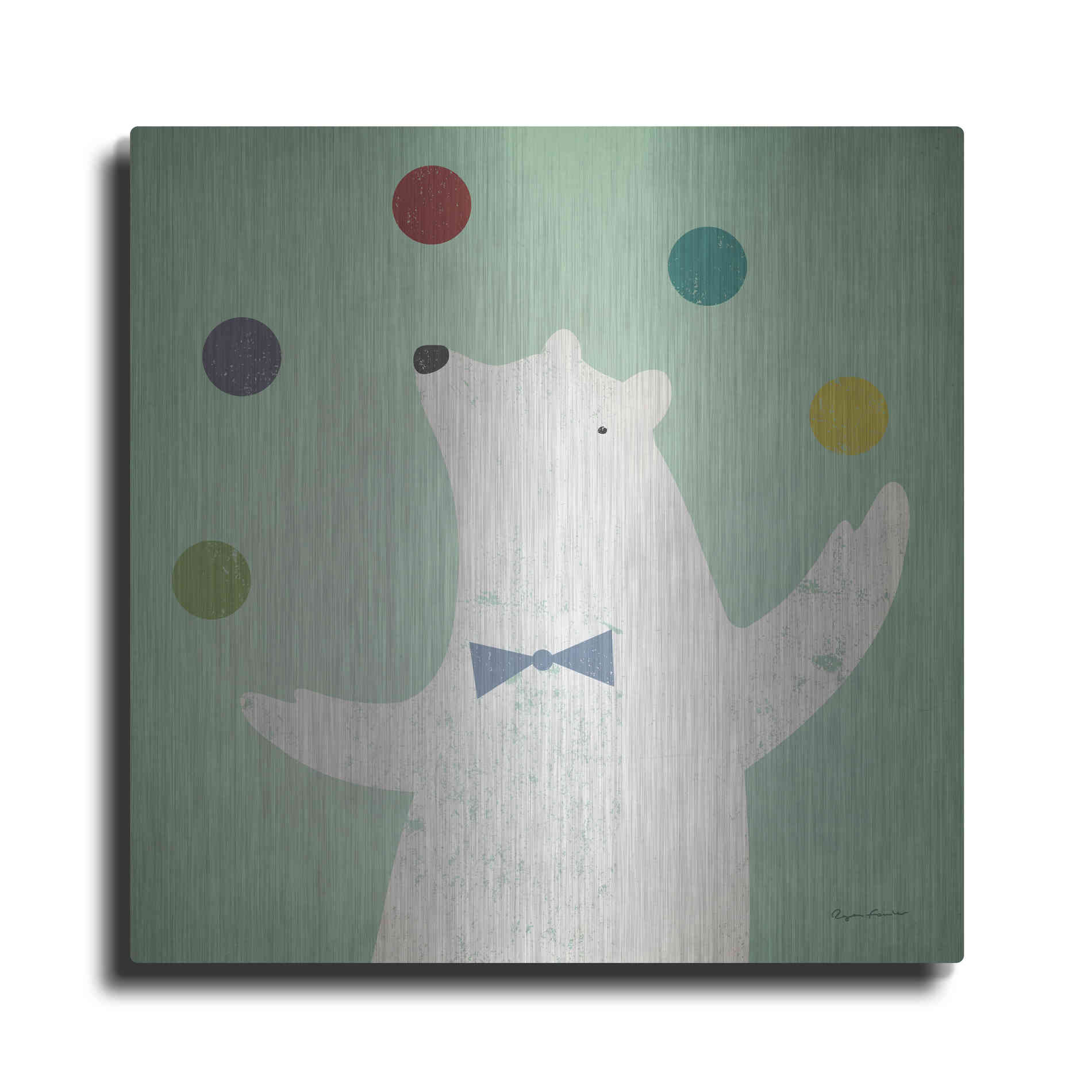 Luxe Metal Art 'Circus Polar Bear Colorful' by Ryan Fowler, Metal Wall Art