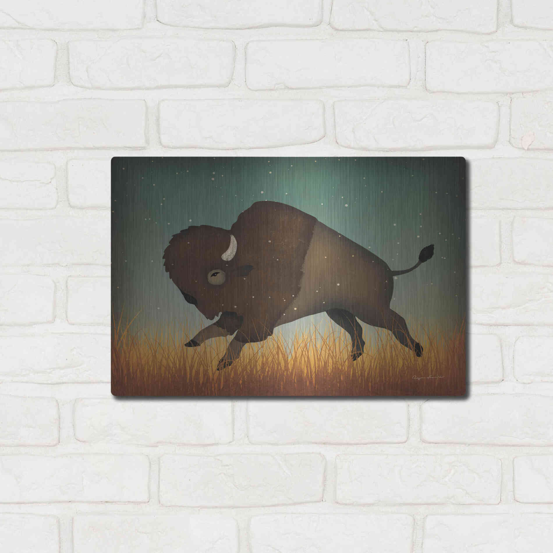 Luxe Metal Art 'Buffalo Bison II' by Ryan Fowler, Metal Wall Art,16x12
