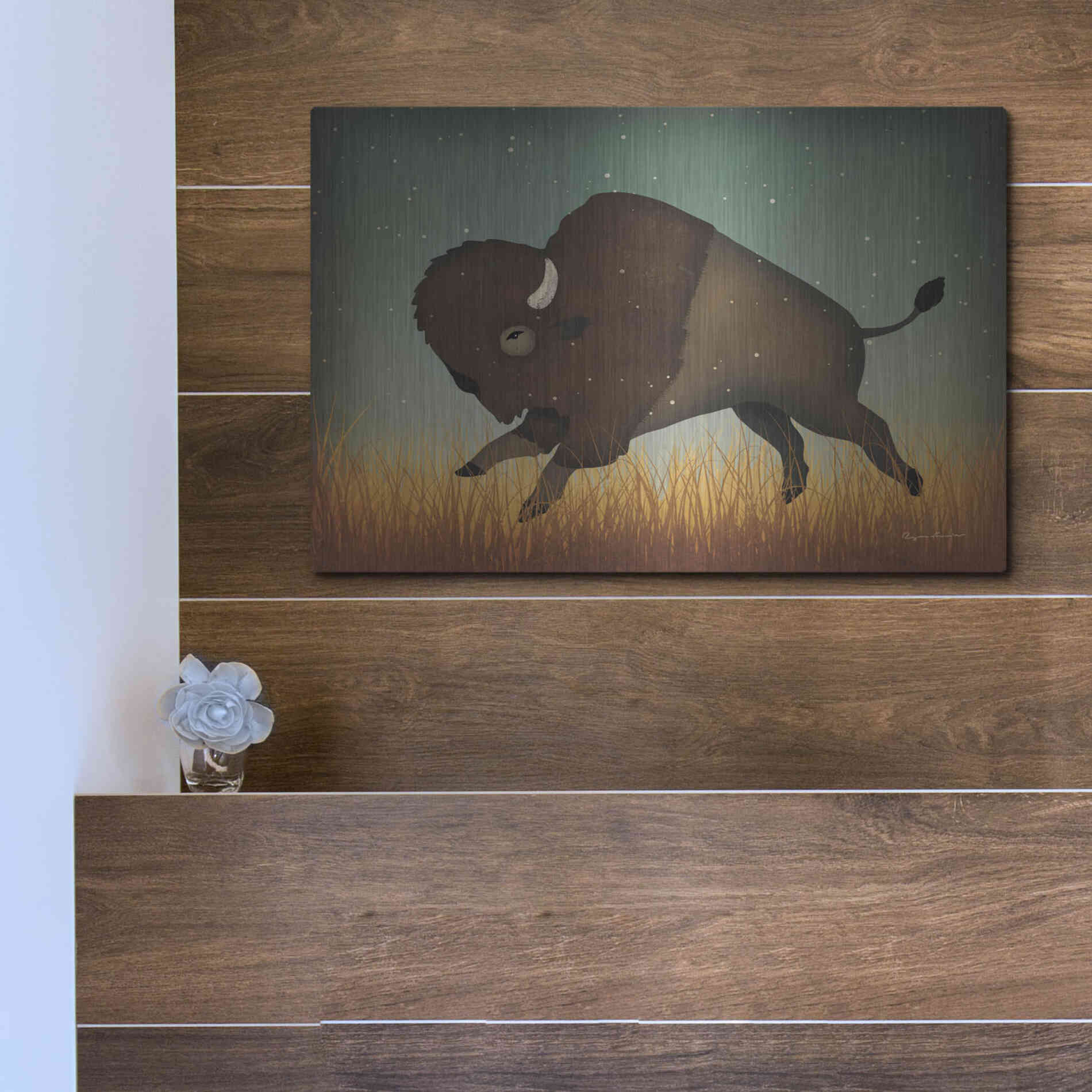 Luxe Metal Art 'Buffalo Bison II' by Ryan Fowler, Metal Wall Art,16x12