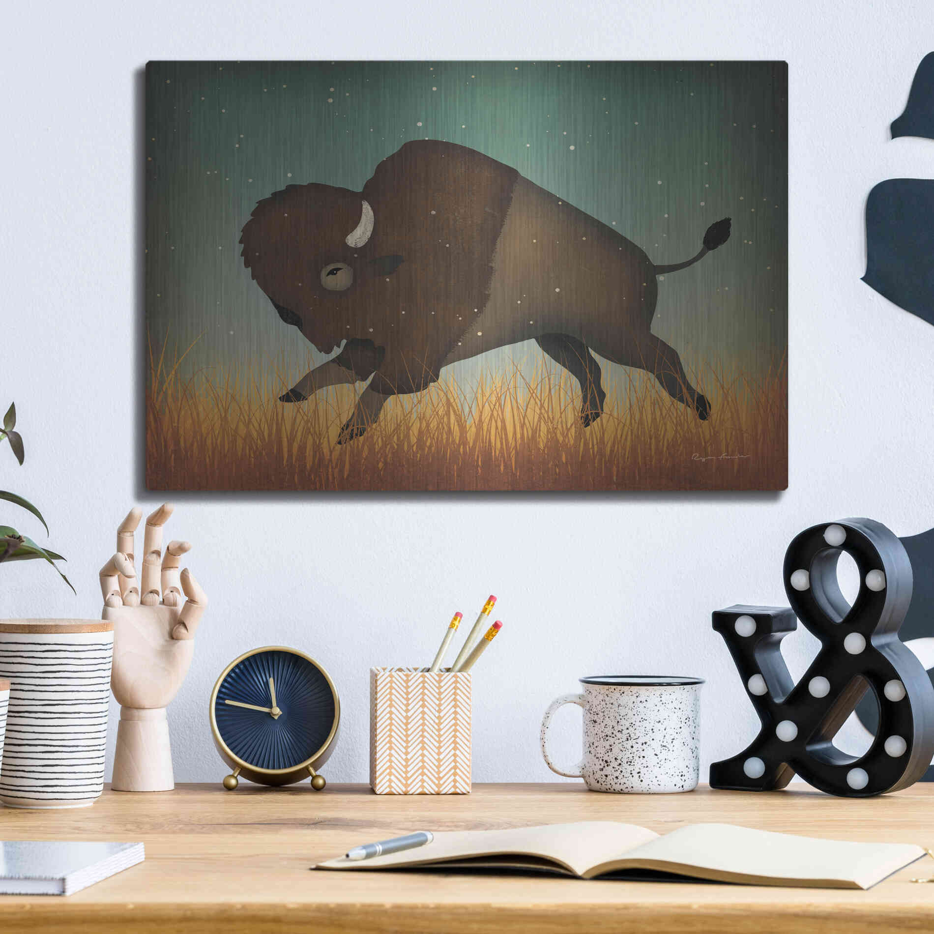 Luxe Metal Art 'Buffalo Bison II' by Ryan Fowler, Metal Wall Art,16x12