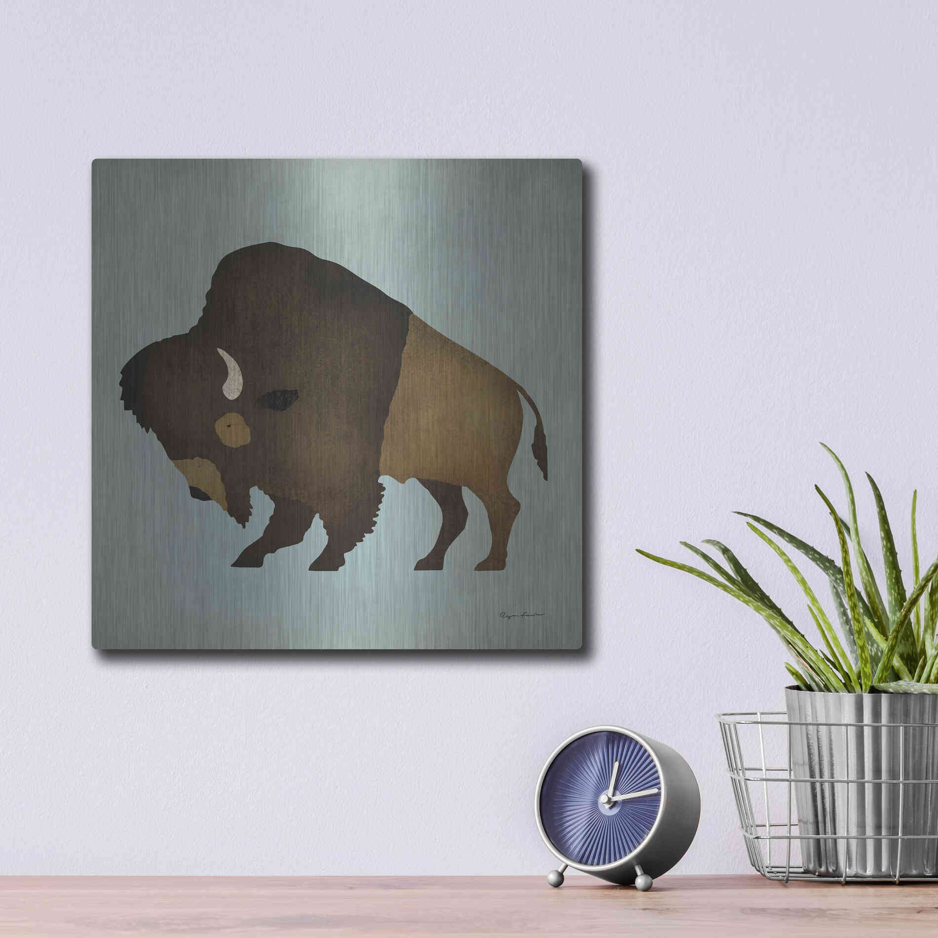 Luxe Metal Art 'Buffalo Bison I' by Ryan Fowler, Metal Wall Art,12x12