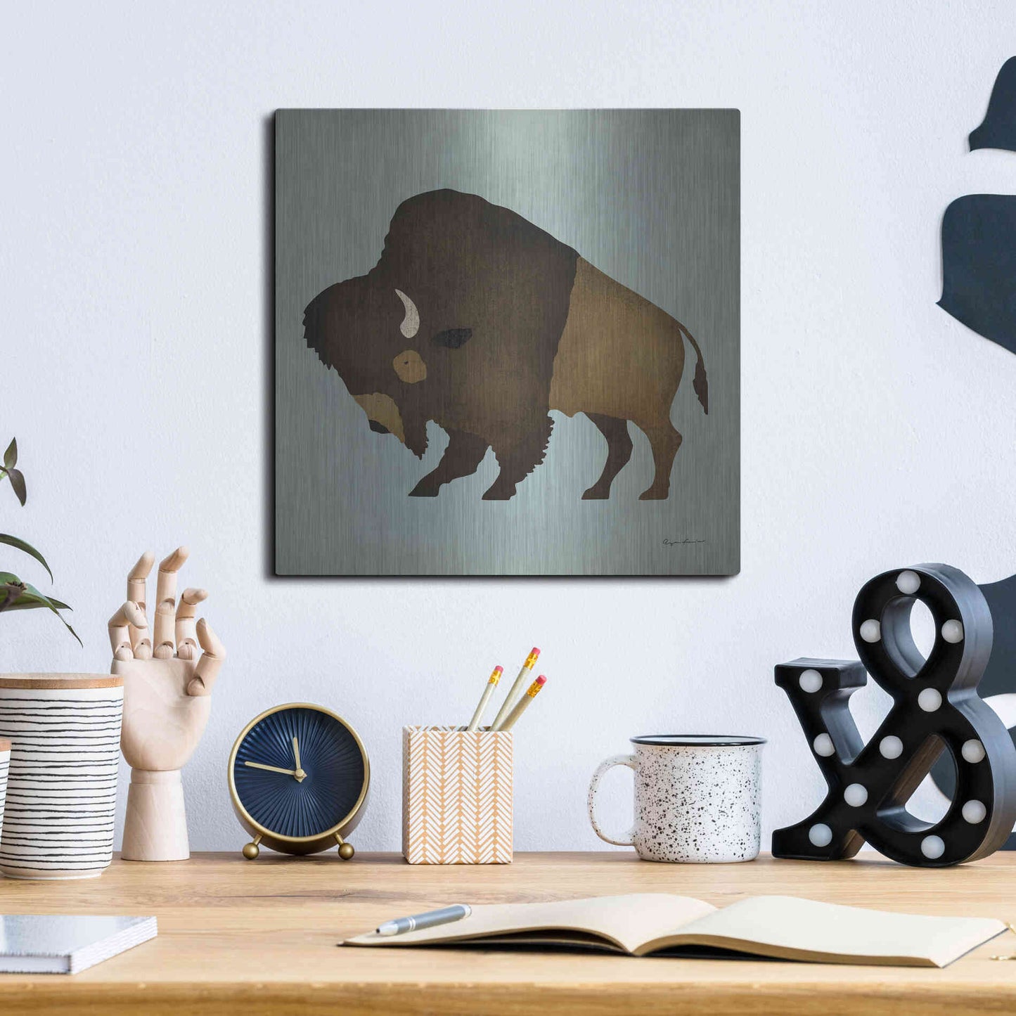 Luxe Metal Art 'Buffalo Bison I' by Ryan Fowler, Metal Wall Art,12x12